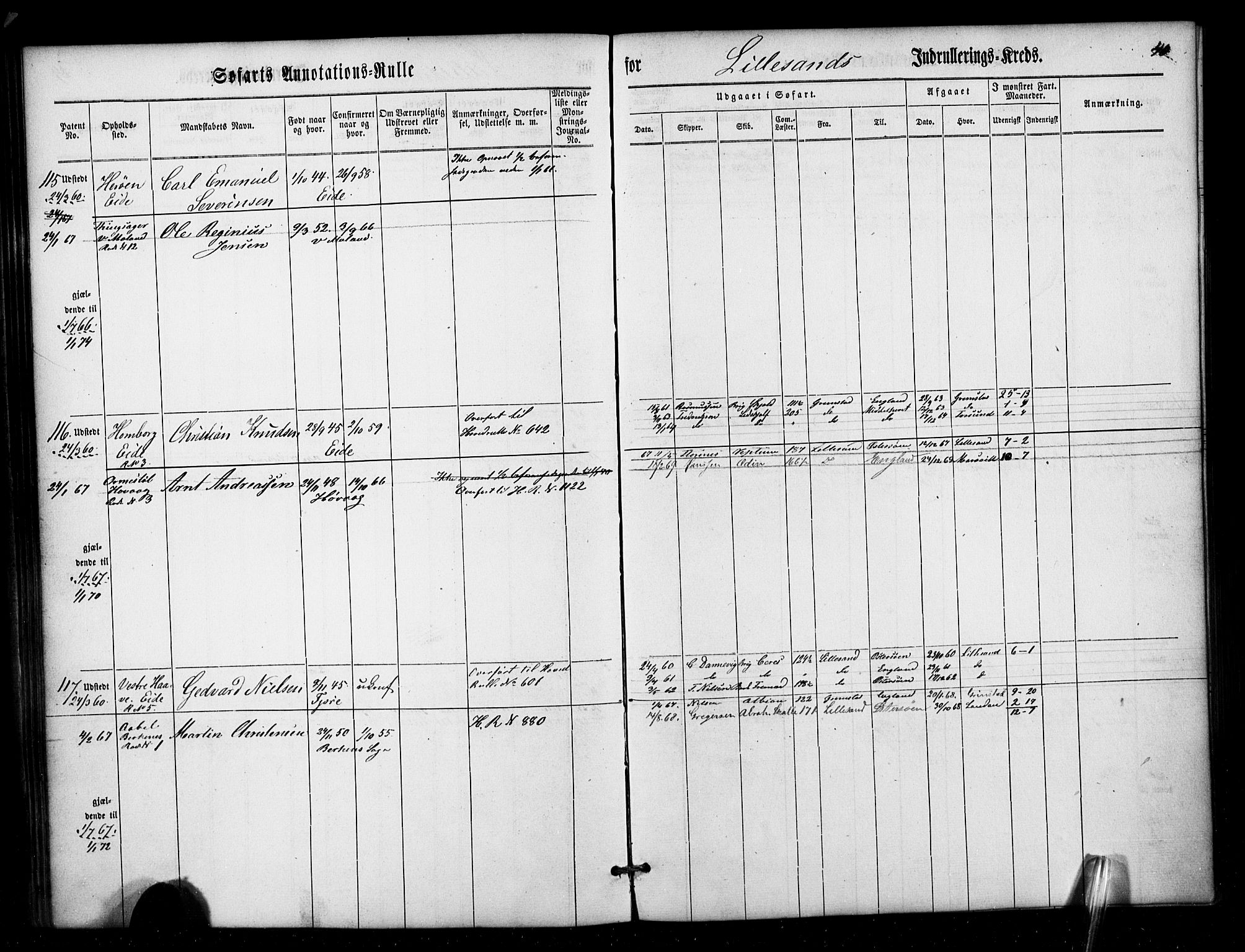 Lillesand mønstringskrets, SAK/2031-0014/F/Fa/L0001: Annotasjonsrulle nr 1-436 med register, W-7, 1860-1872, p. 59
