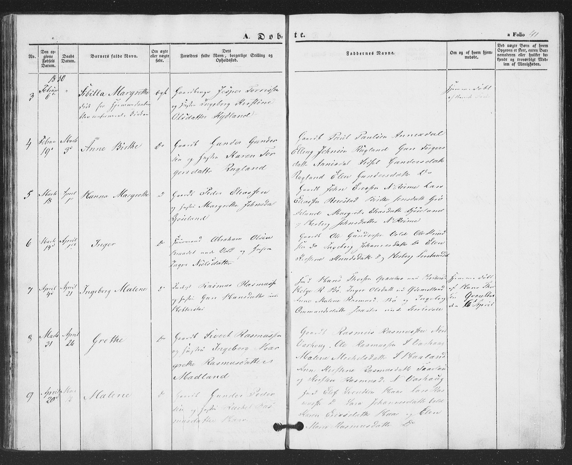 Hå sokneprestkontor, AV/SAST-A-101801/001/30BA/L0007: Parish register (official) no. A 6, 1842-1855, p. 41