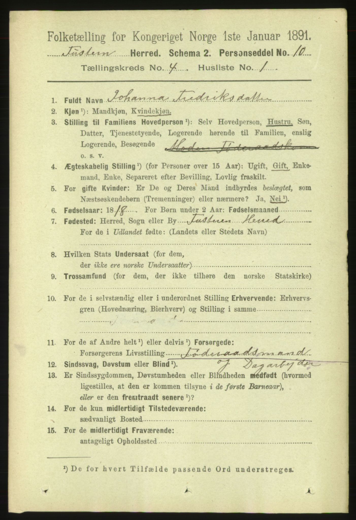 RA, 1891 census for 1572 Tustna, 1891, p. 1399