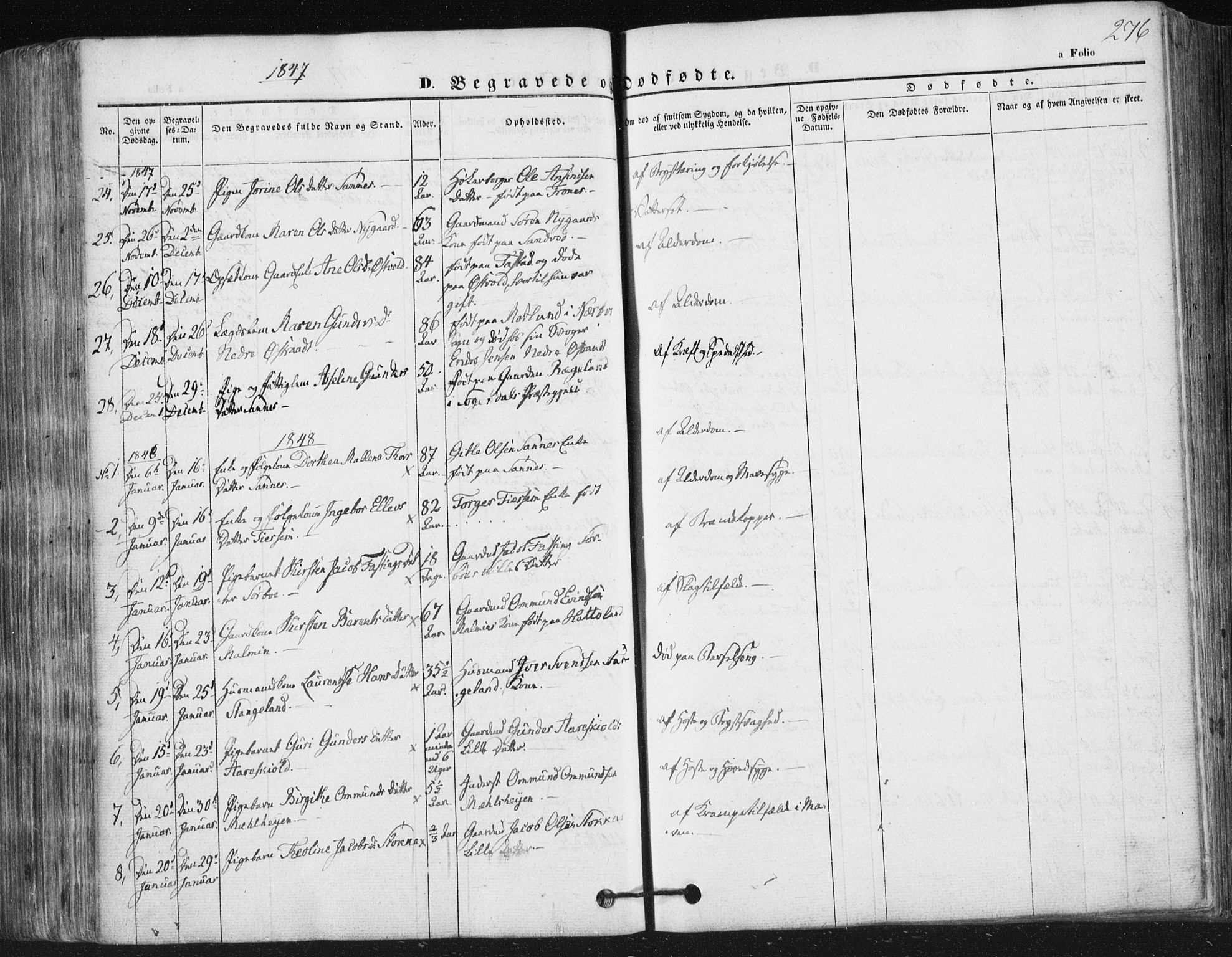 Høyland sokneprestkontor, AV/SAST-A-101799/001/30BA/L0008: Parish register (official) no. A 8, 1841-1856, p. 276