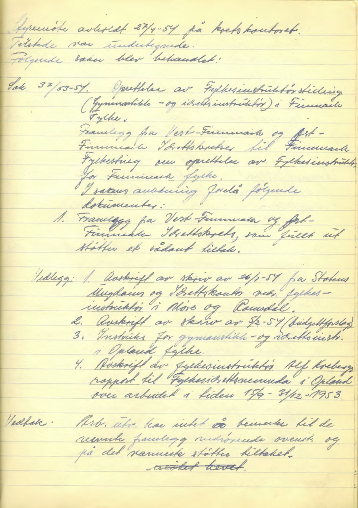 Aust-Finnmark Idrettskrets , FMFB/A-1041/A/L0002: Møteprotokoll for  styre, ting og arbeidsutvalg, 1951-1954, p. 114