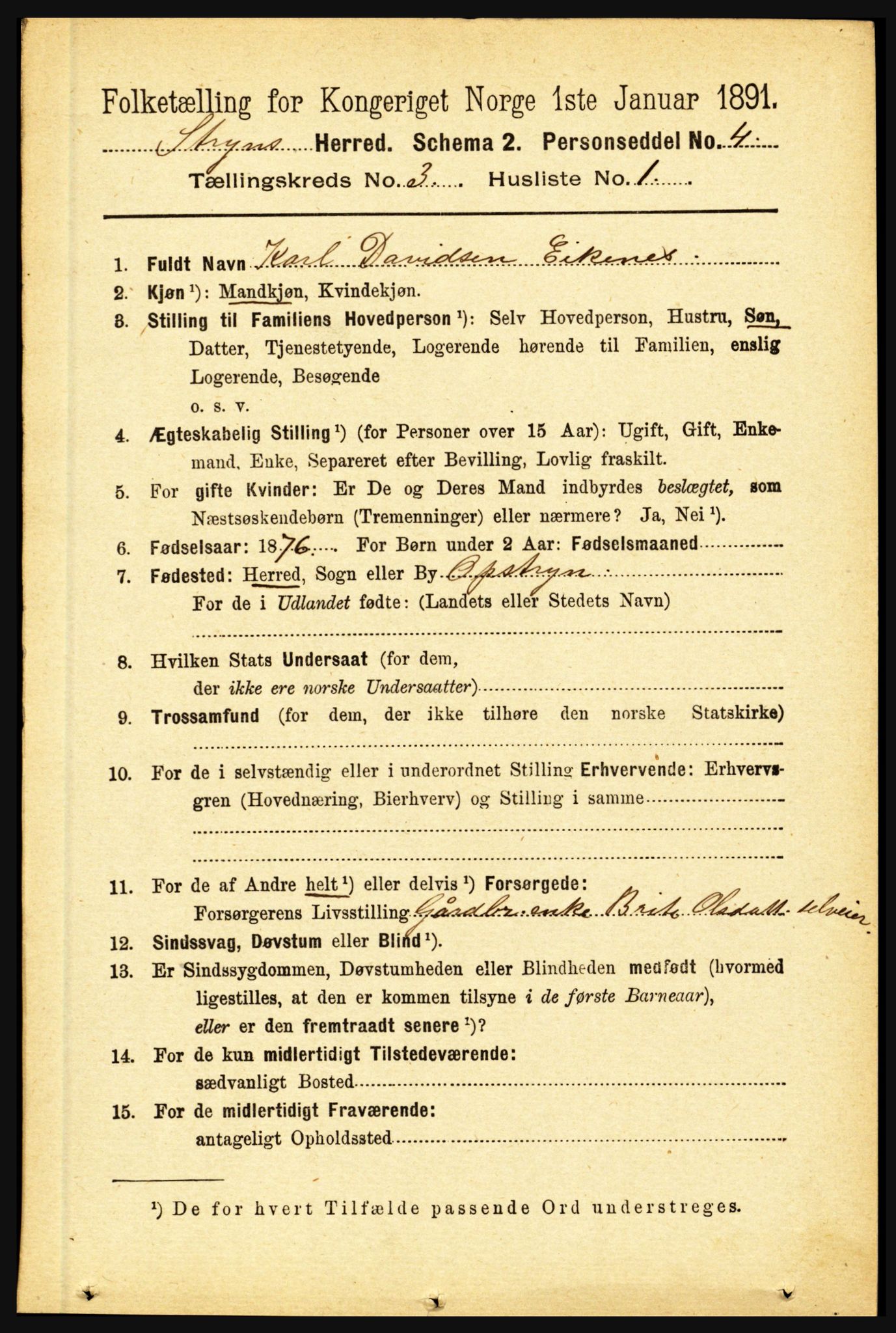 RA, 1891 census for 1448 Stryn, 1891, p. 1099