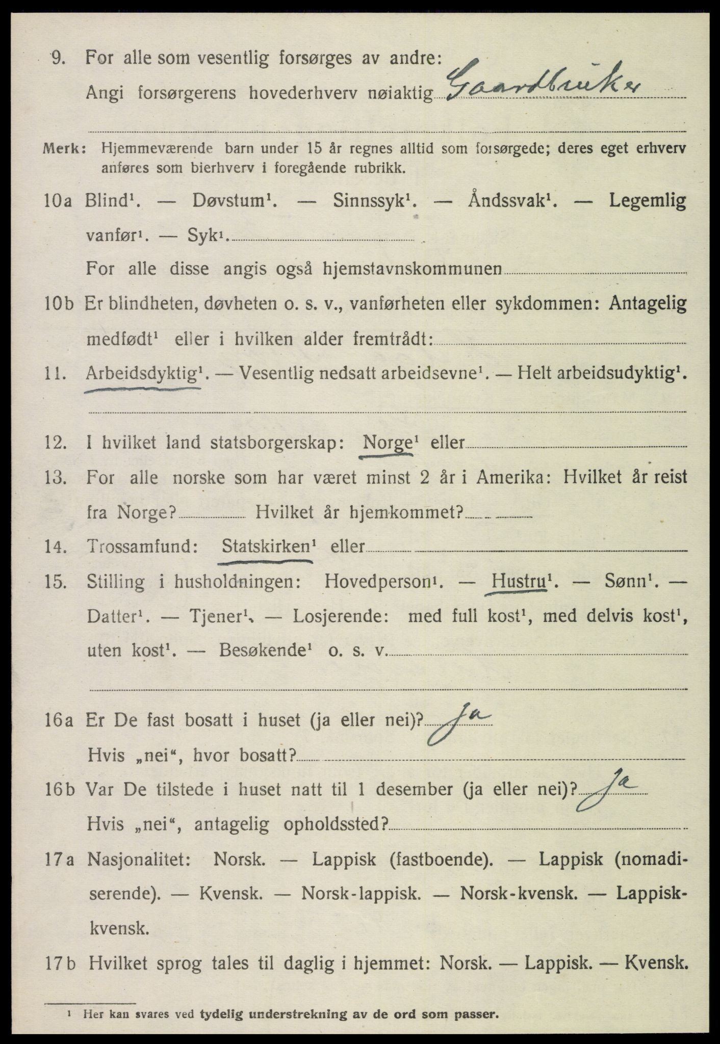 SAT, 1920 census for Frosta, 1920, p. 2099