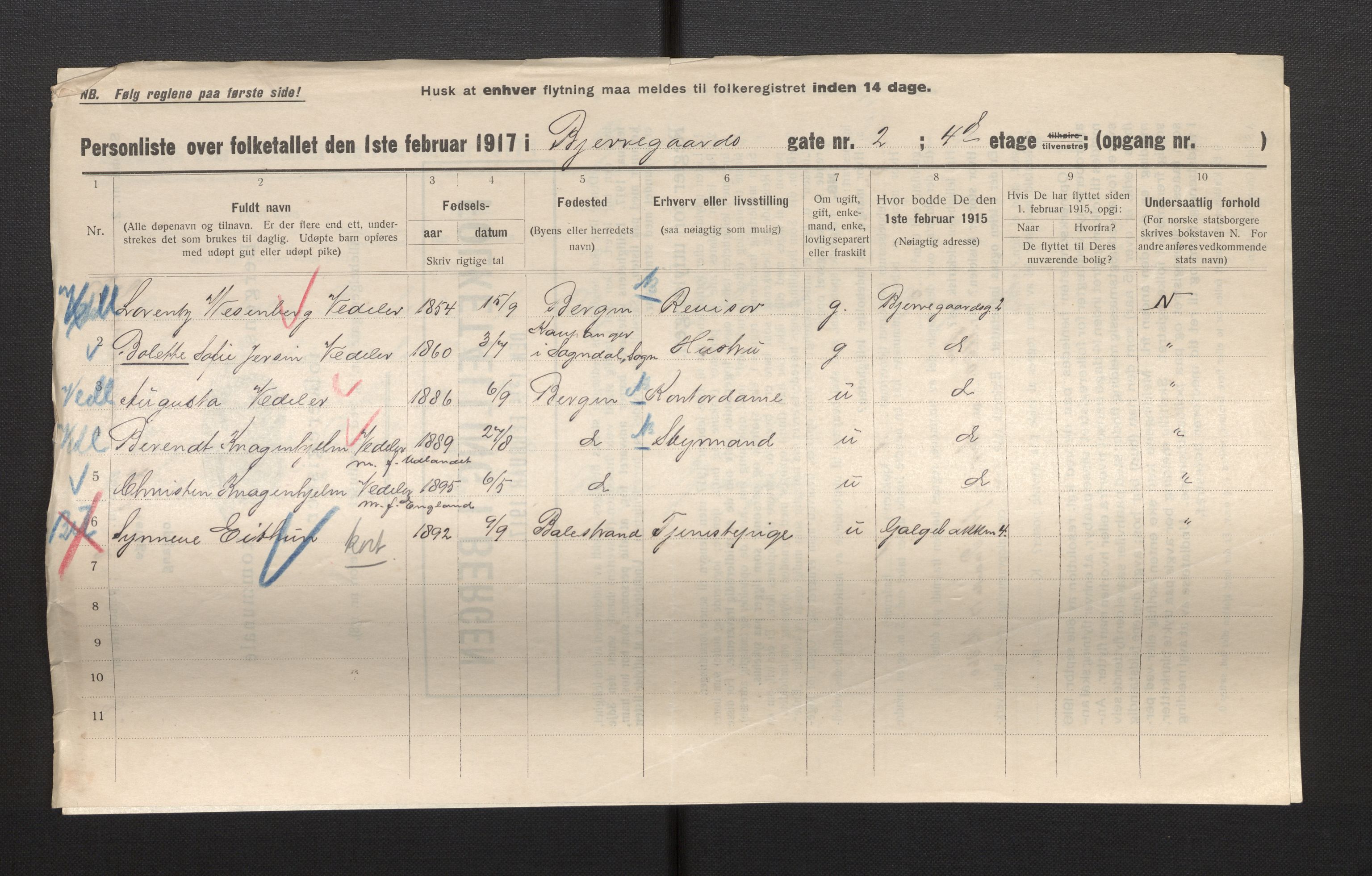 SAB, Municipal Census 1917 for Bergen, 1917, p. 2683