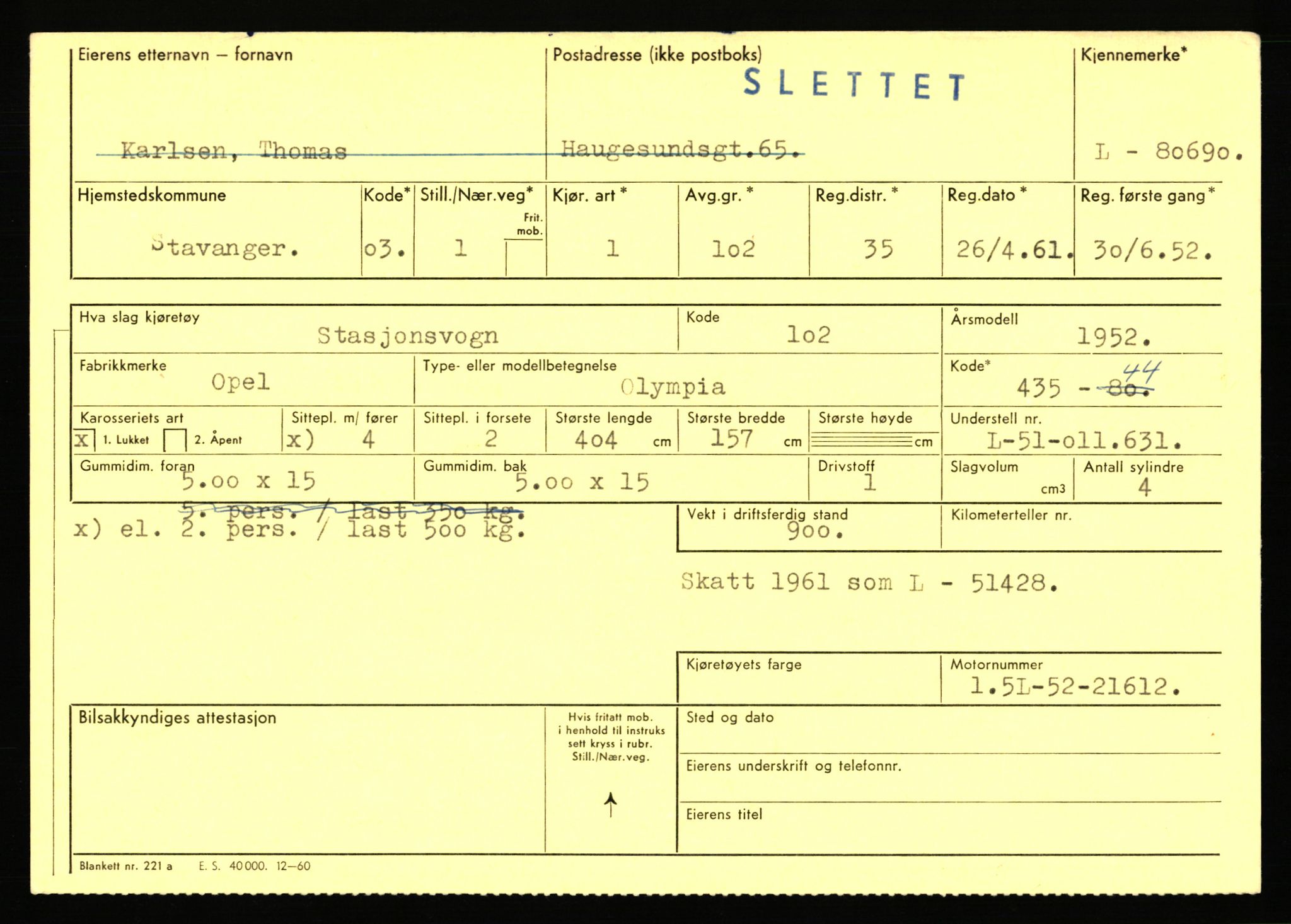 Stavanger trafikkstasjon, AV/SAST-A-101942/0/F/L0071: L-80500 - L-82199, 1930-1971, p. 309