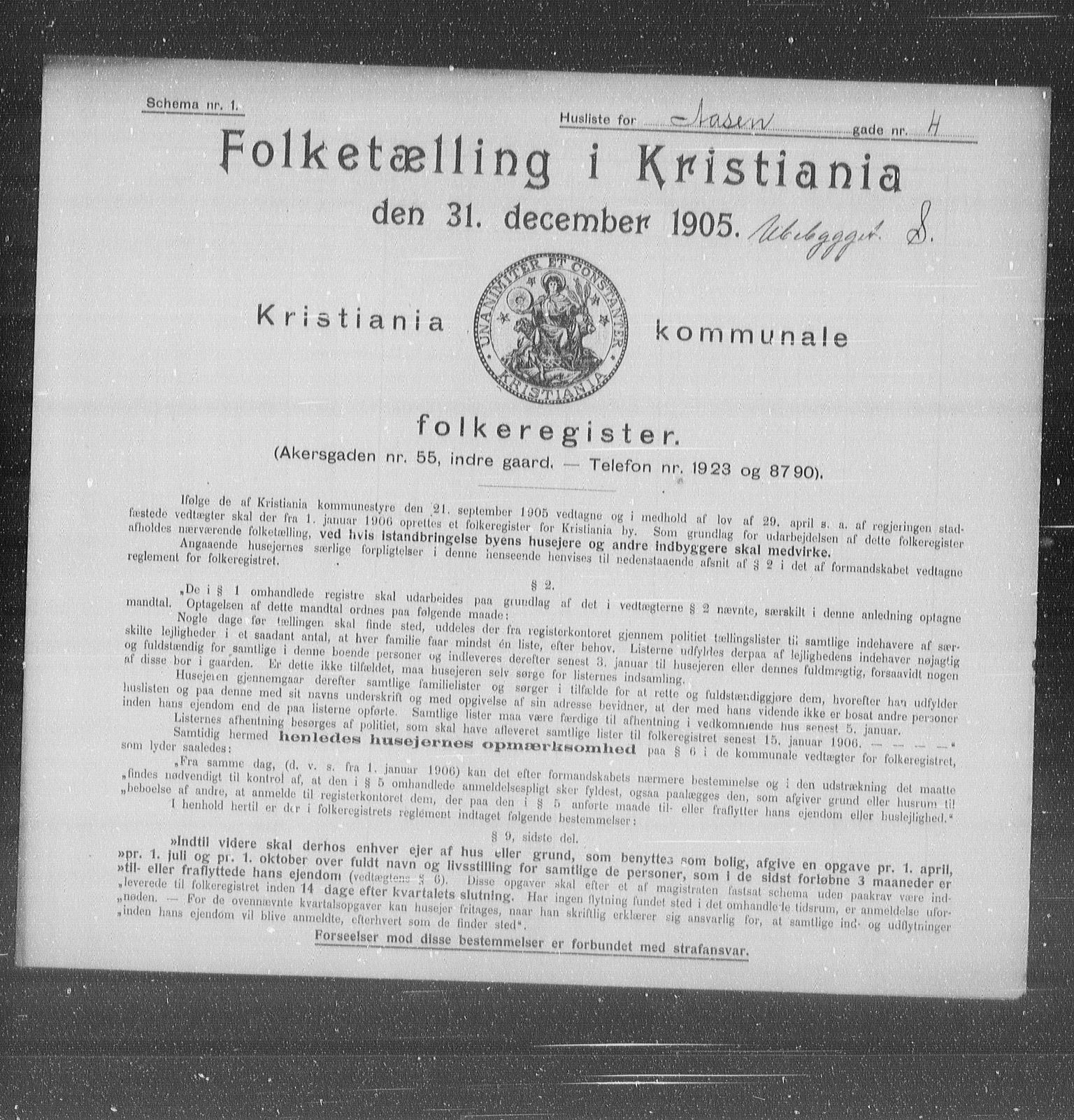 OBA, Municipal Census 1905 for Kristiania, 1905, p. 68894