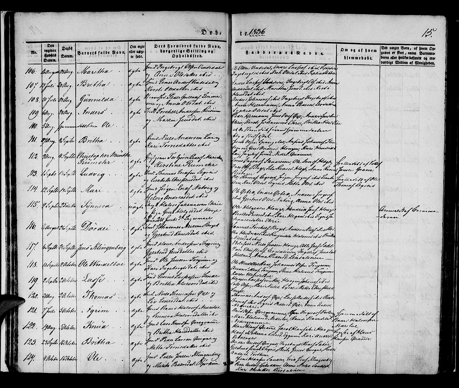 Lærdal sokneprestembete, AV/SAB-A-81201: Parish register (official) no. A 6, 1835-1849, p. 15