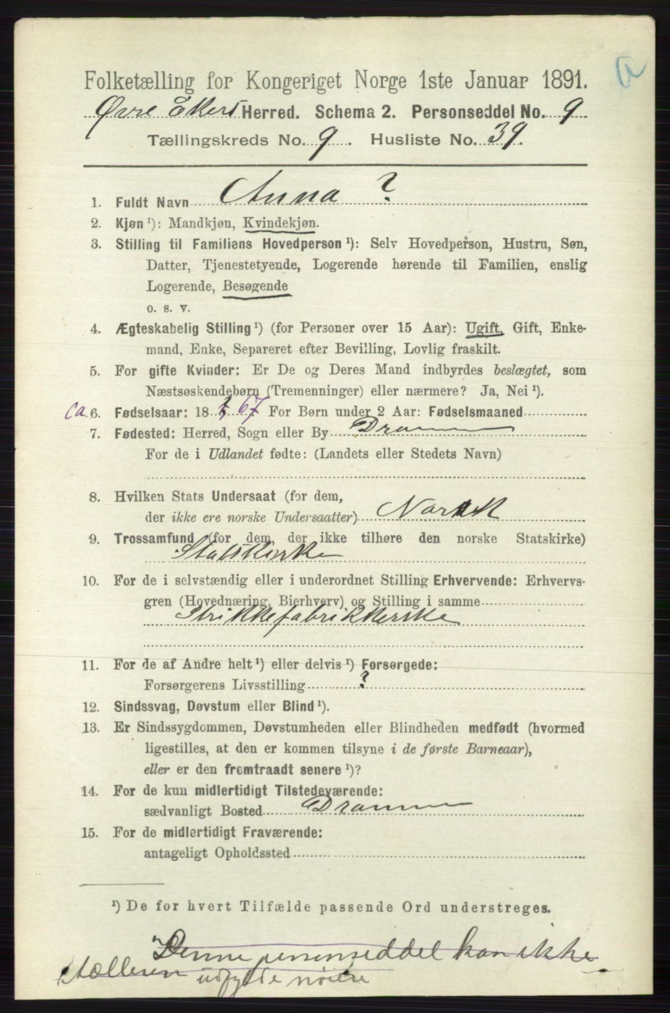 RA, 1891 census for 0624 Øvre Eiker, 1891, p. 3862