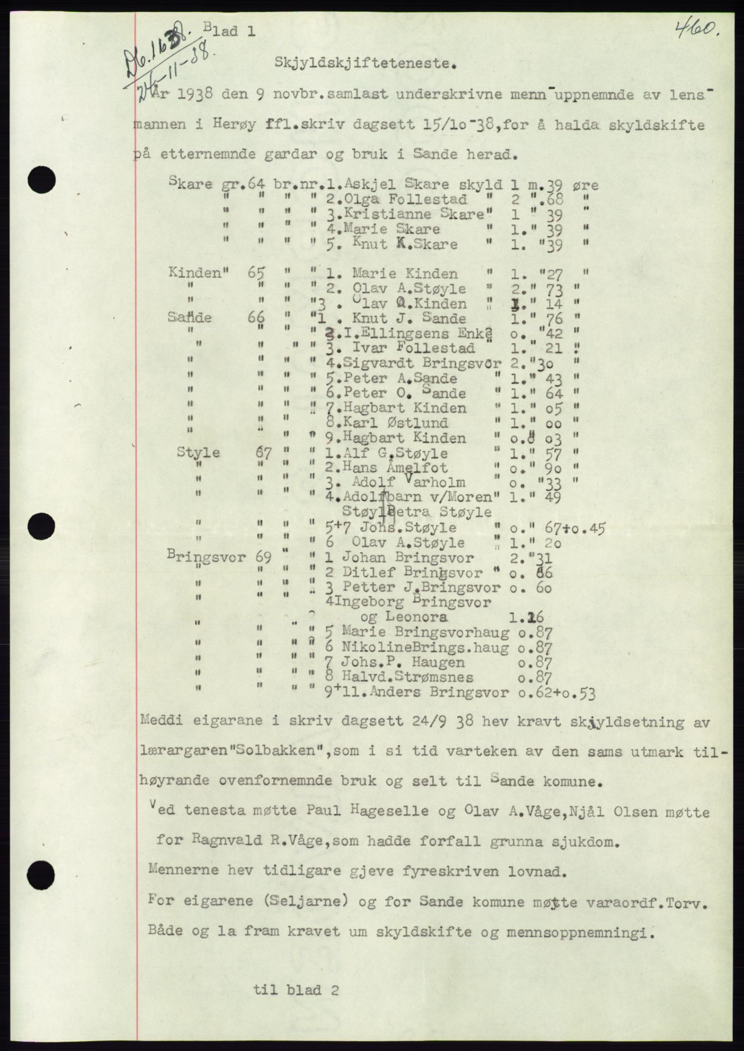 Søre Sunnmøre sorenskriveri, AV/SAT-A-4122/1/2/2C/L0066: Mortgage book no. 60, 1938-1938, Diary no: : 1638/1938