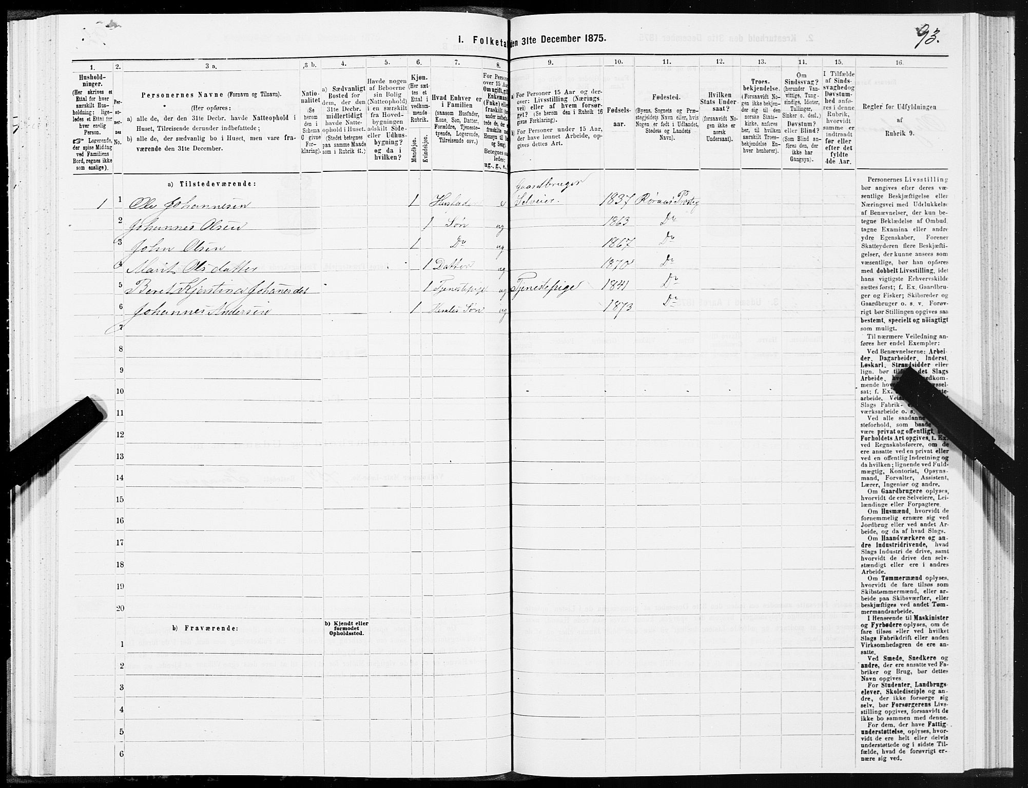 SAT, 1875 census for 1640P Røros, 1875, p. 5093