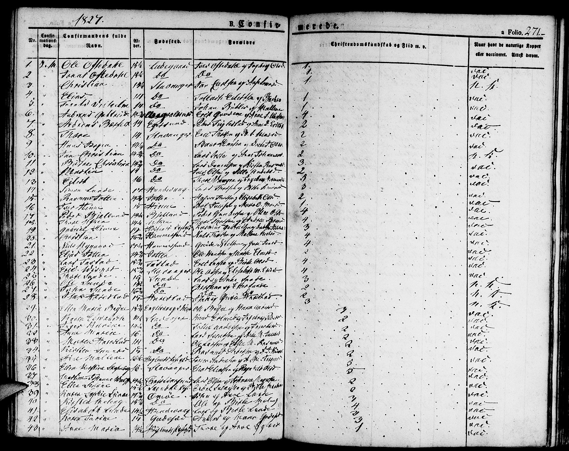 Domkirken sokneprestkontor, SAST/A-101812/001/30/30BA/L0009: Parish register (official) no. A 9, 1821-1832, p. 271
