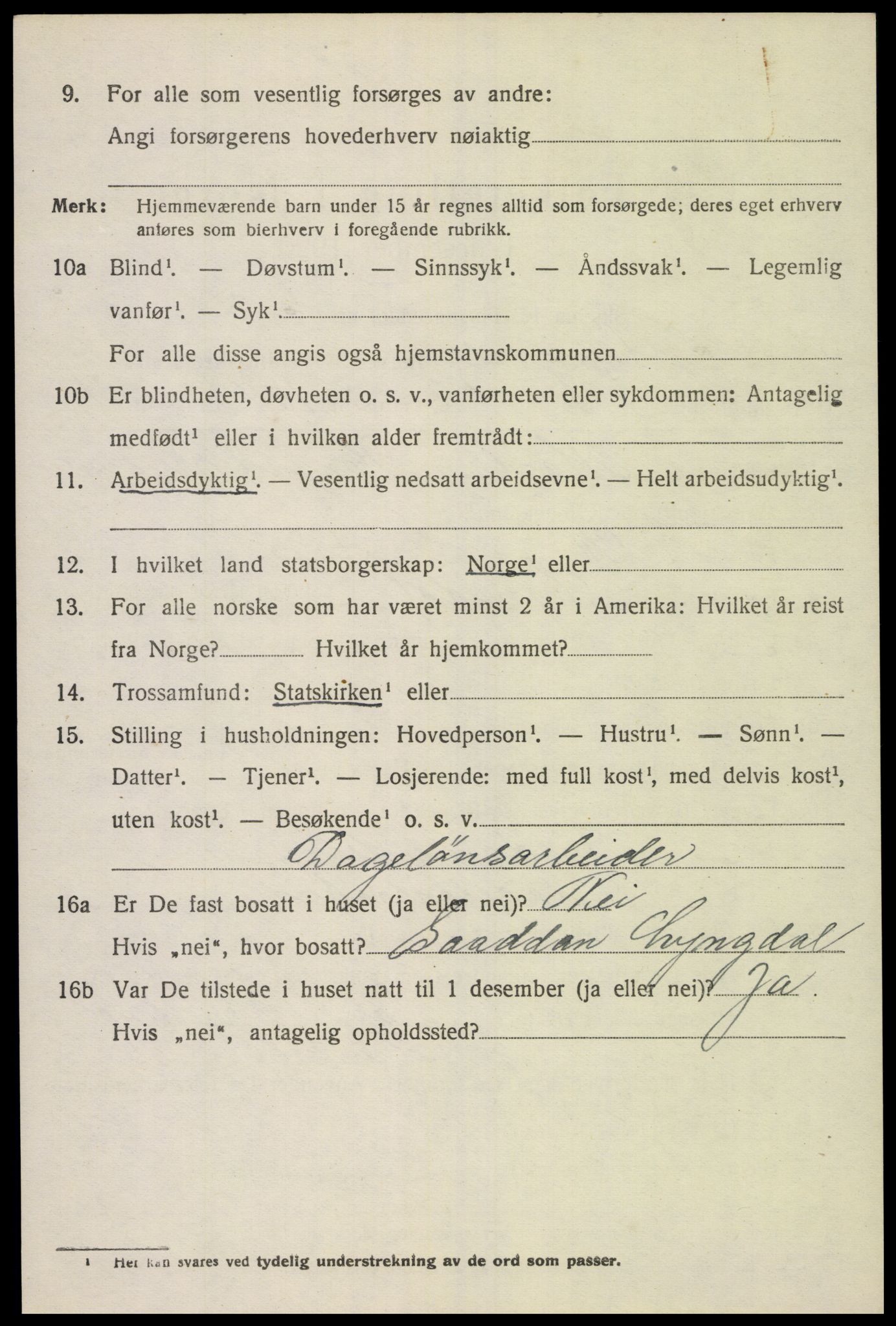 SAK, 1920 census for Lyngdal, 1920, p. 3016