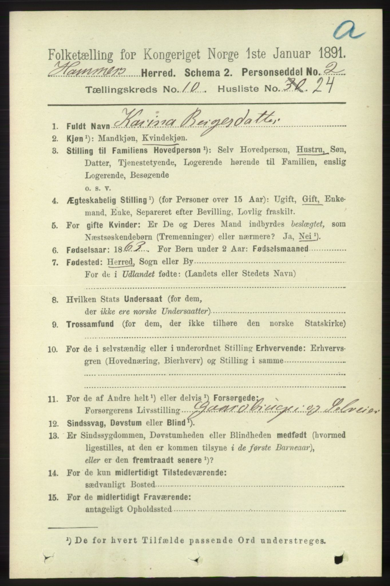 RA, 1891 census for 1254 Hamre, 1891, p. 2921