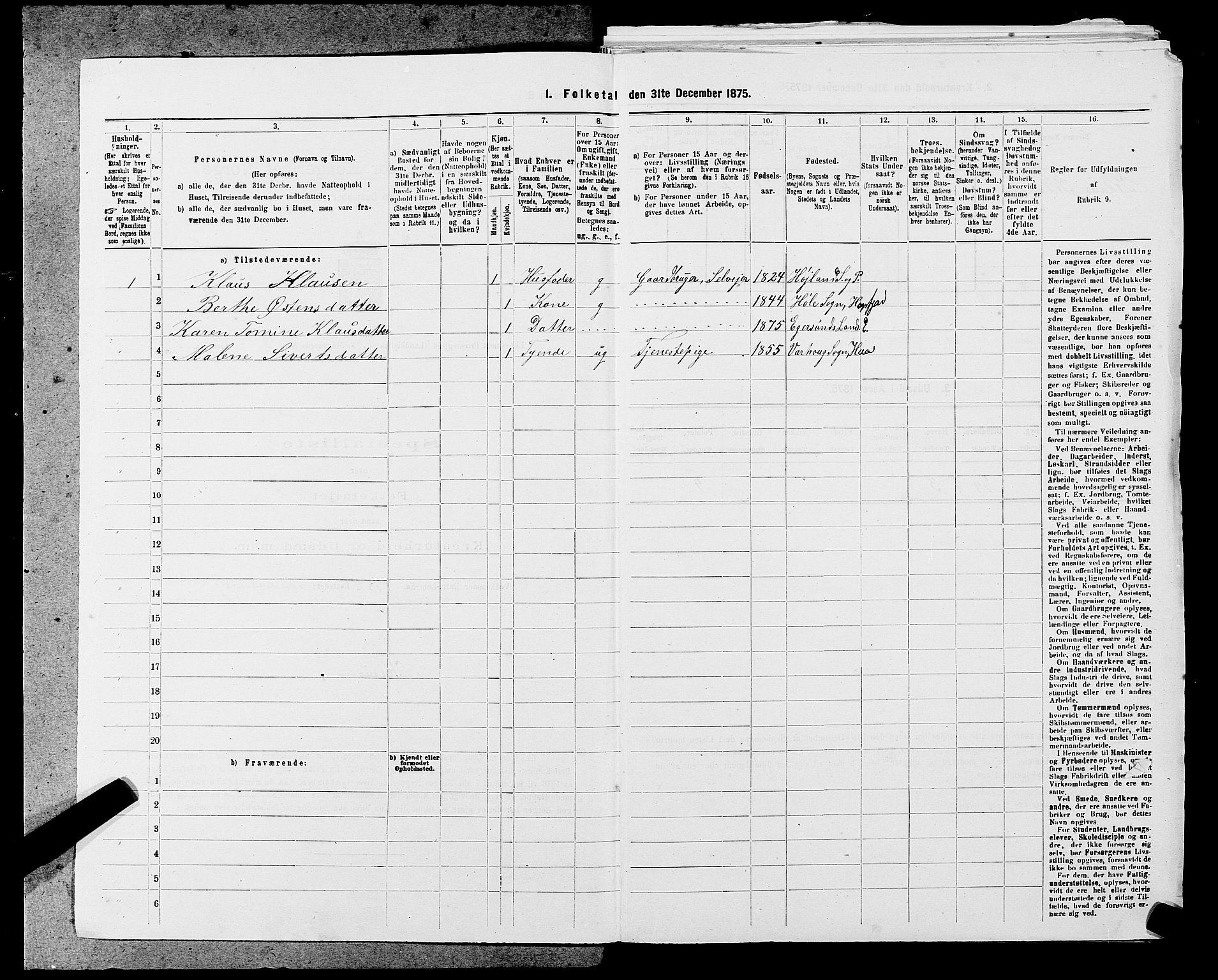 SAST, 1875 census for 1116L Eigersund/Eigersund og Ogna, 1875, p. 858