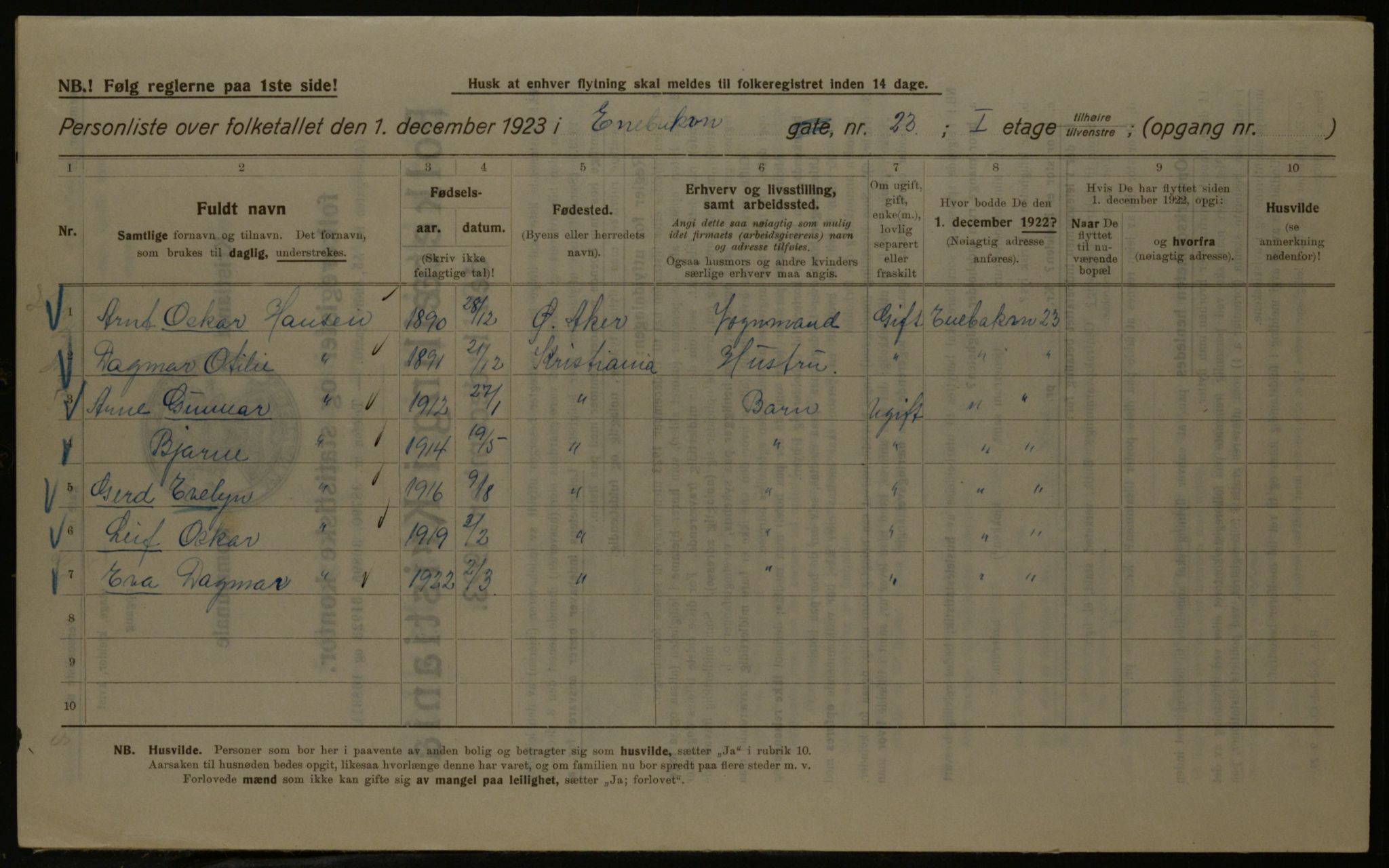 OBA, Municipal Census 1923 for Kristiania, 1923, p. 23618