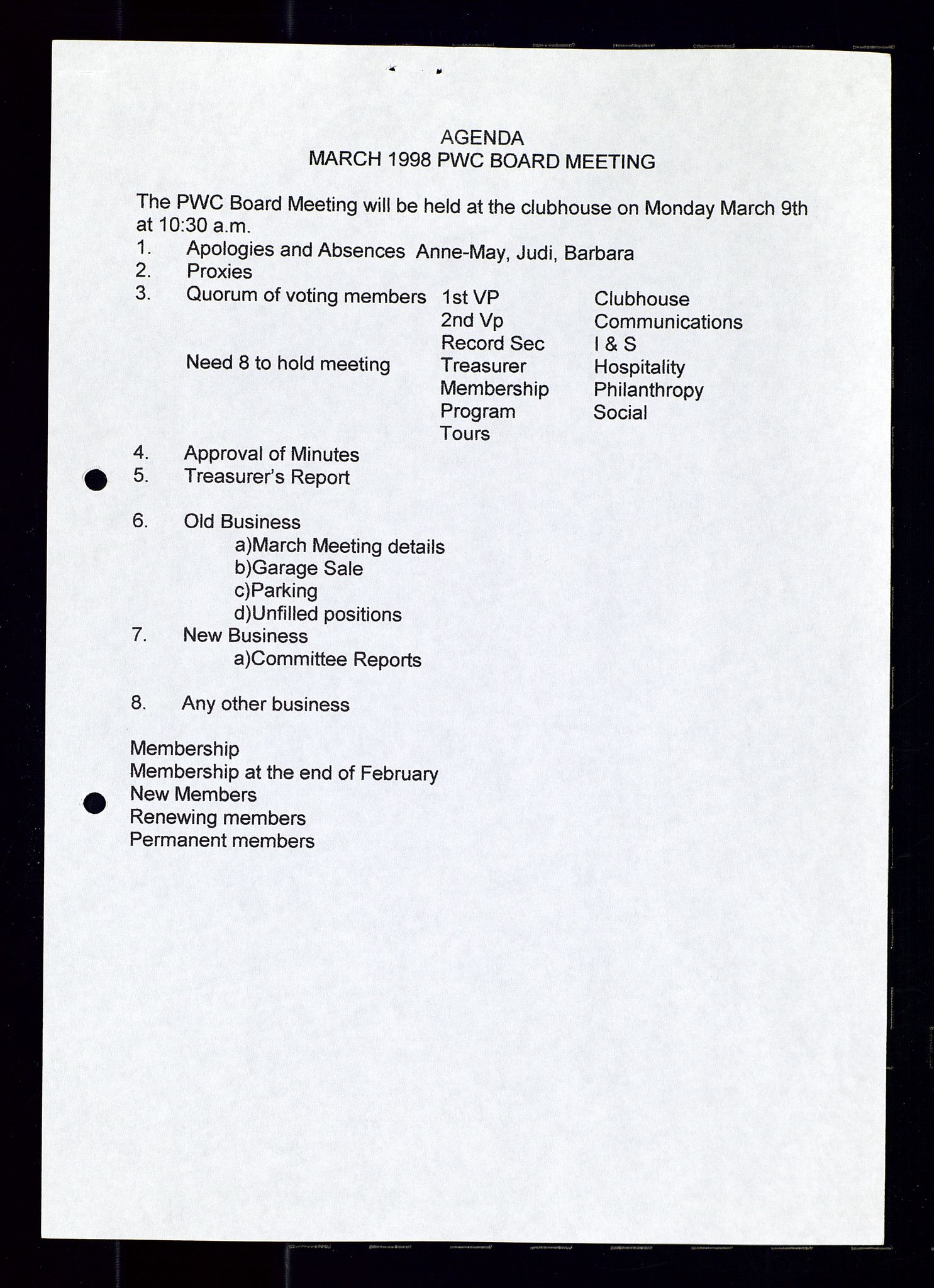 PA 1547 - Petroleum Wives Club, AV/SAST-A-101974/A/Aa/L0003: Board and General Meeting, 1994-1998