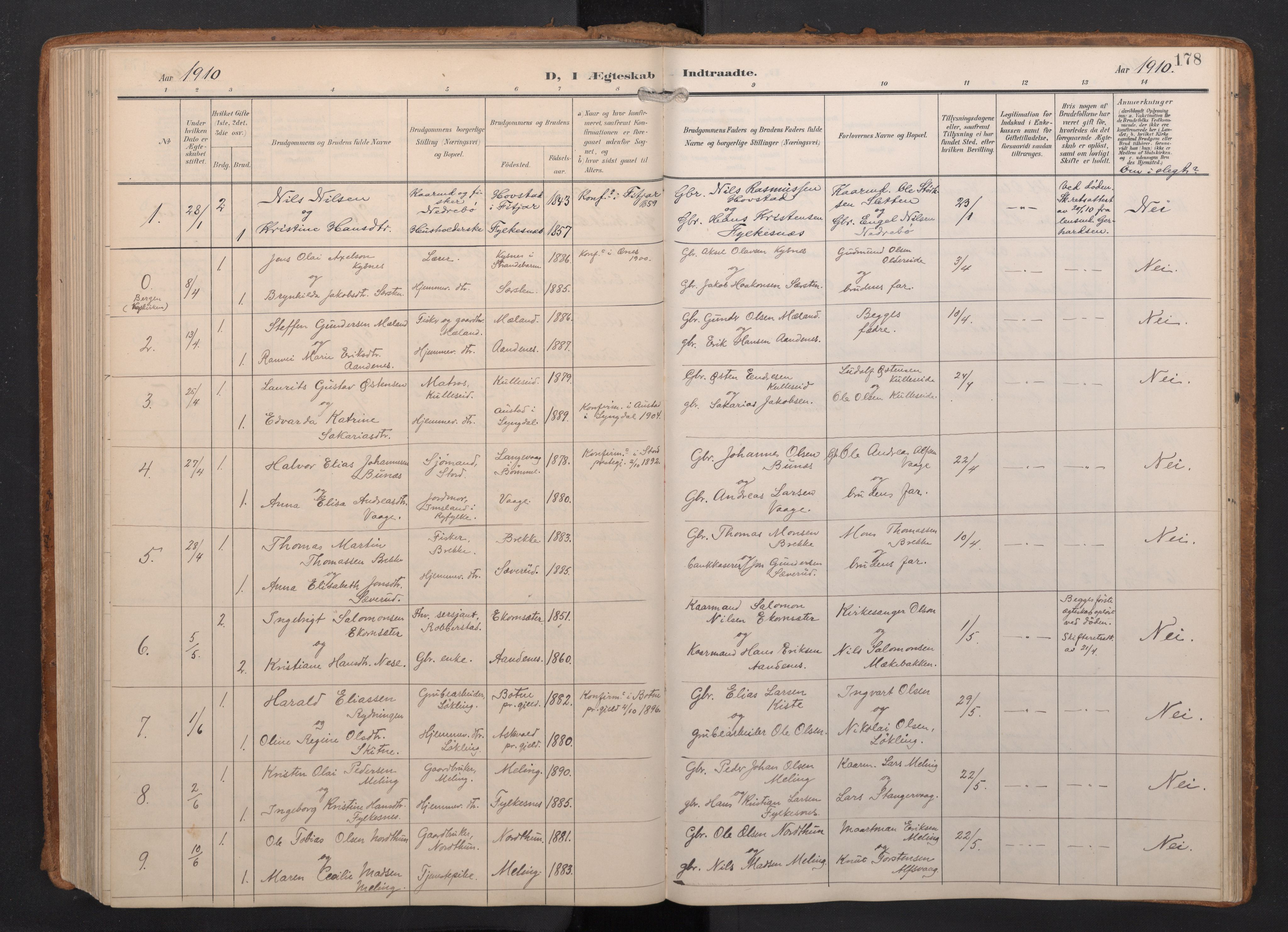 Finnås sokneprestembete, AV/SAB-A-99925/H/Ha/Haa/Haac/L0003: Parish register (official) no. C 3, 1905-1917, p. 178