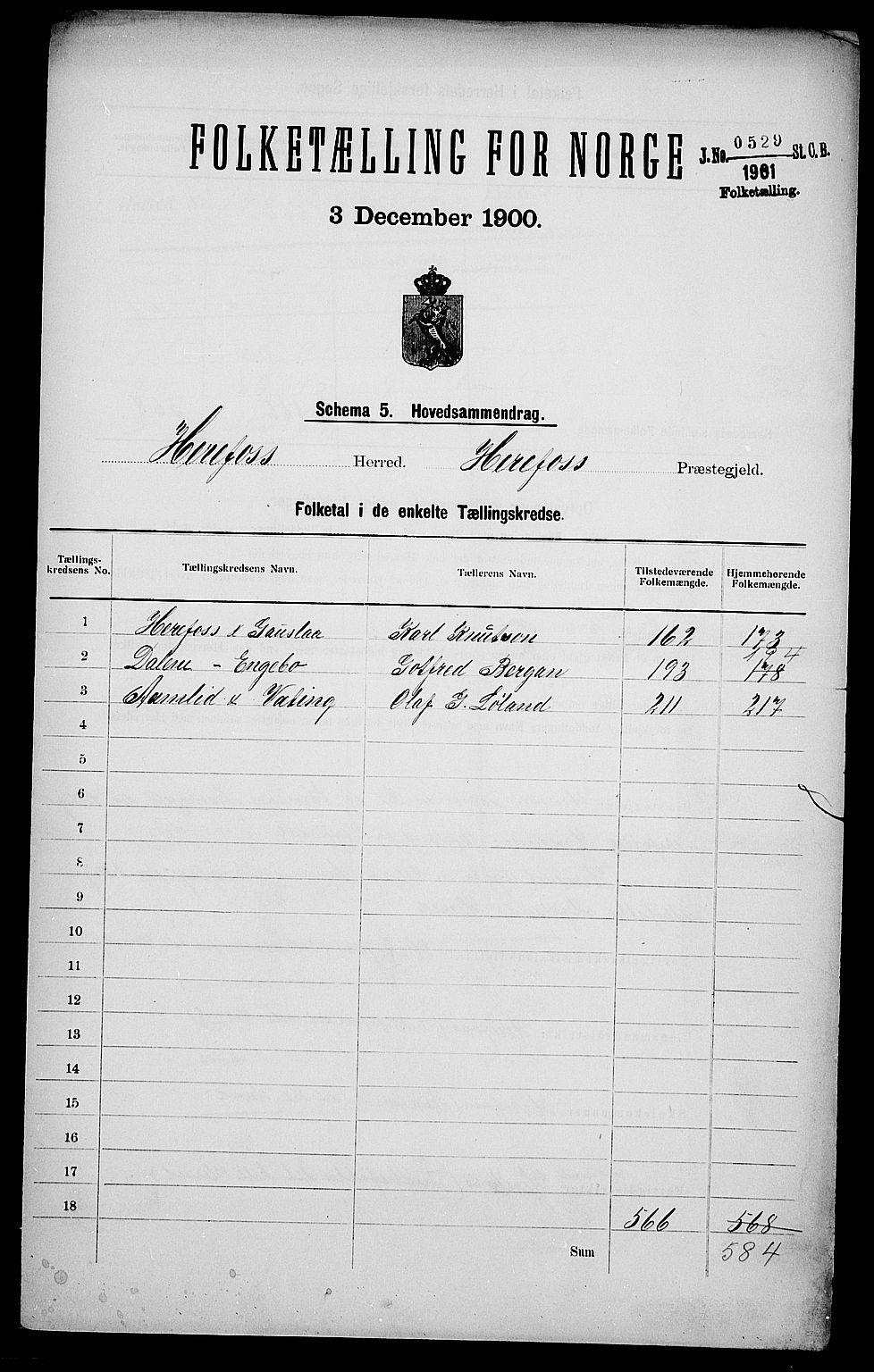 SAK, 1900 census for Herefoss, 1900, p. 2