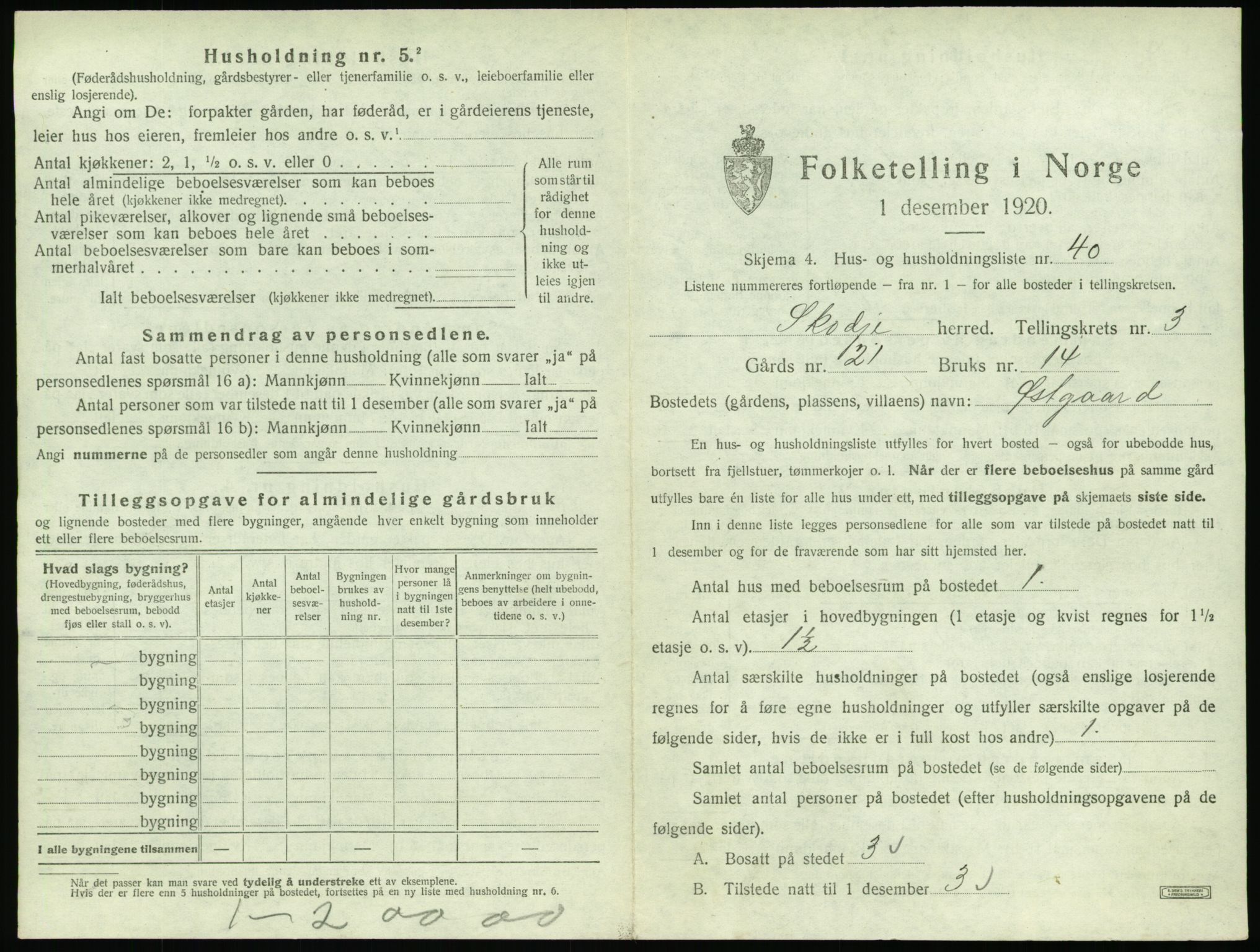 SAT, 1920 census for Skodje, 1920, p. 237