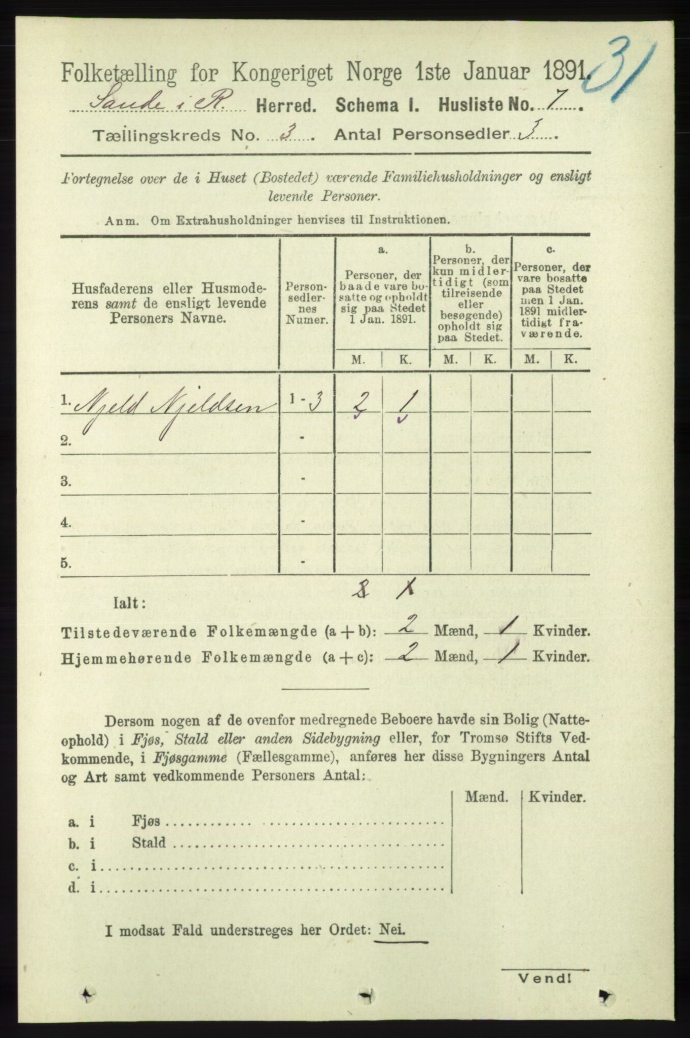 RA, 1891 census for 1135 Sauda, 1891, p. 1155