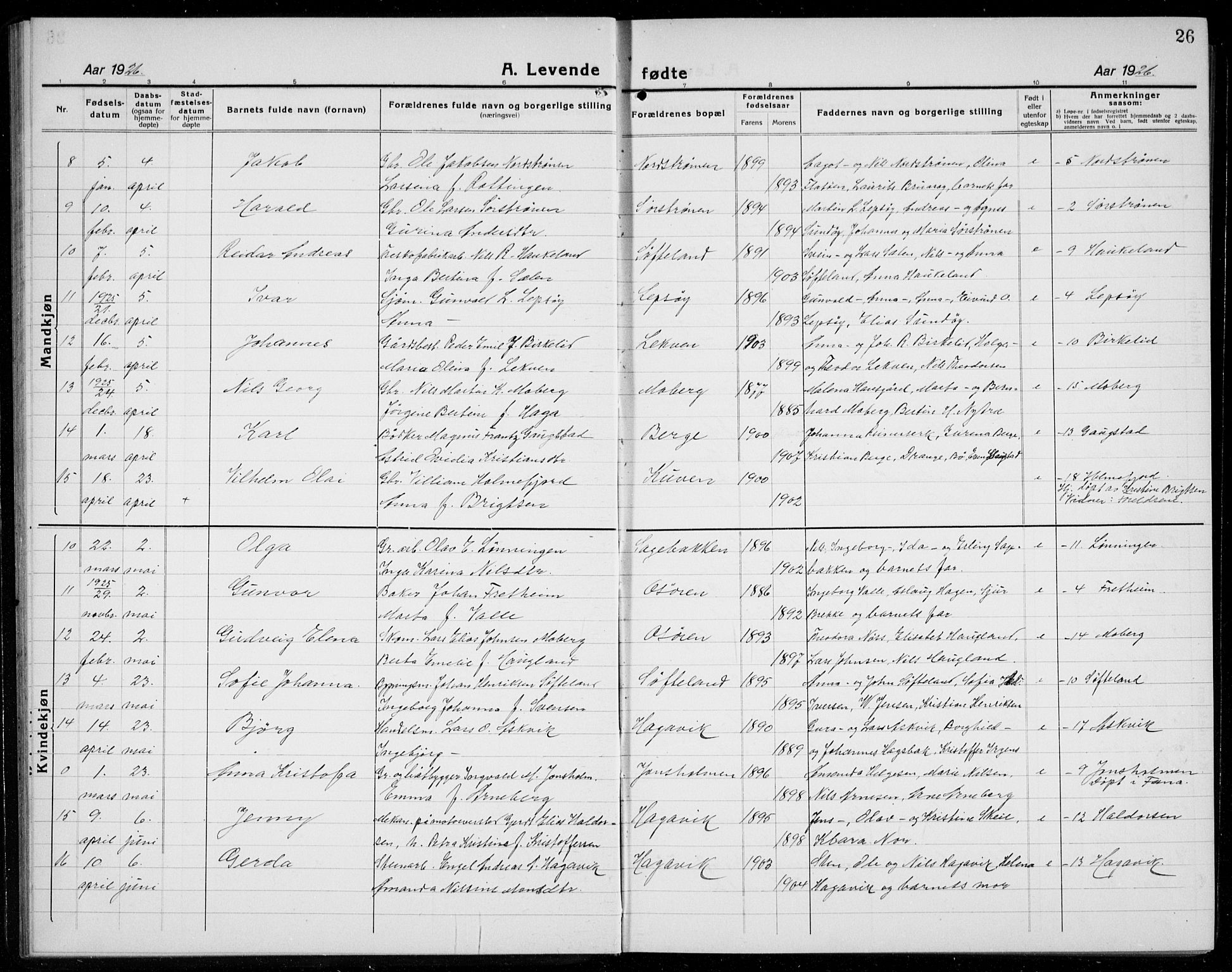 Os sokneprestembete, AV/SAB-A-99929: Parish register (copy) no. A 5, 1923-1941, p. 26