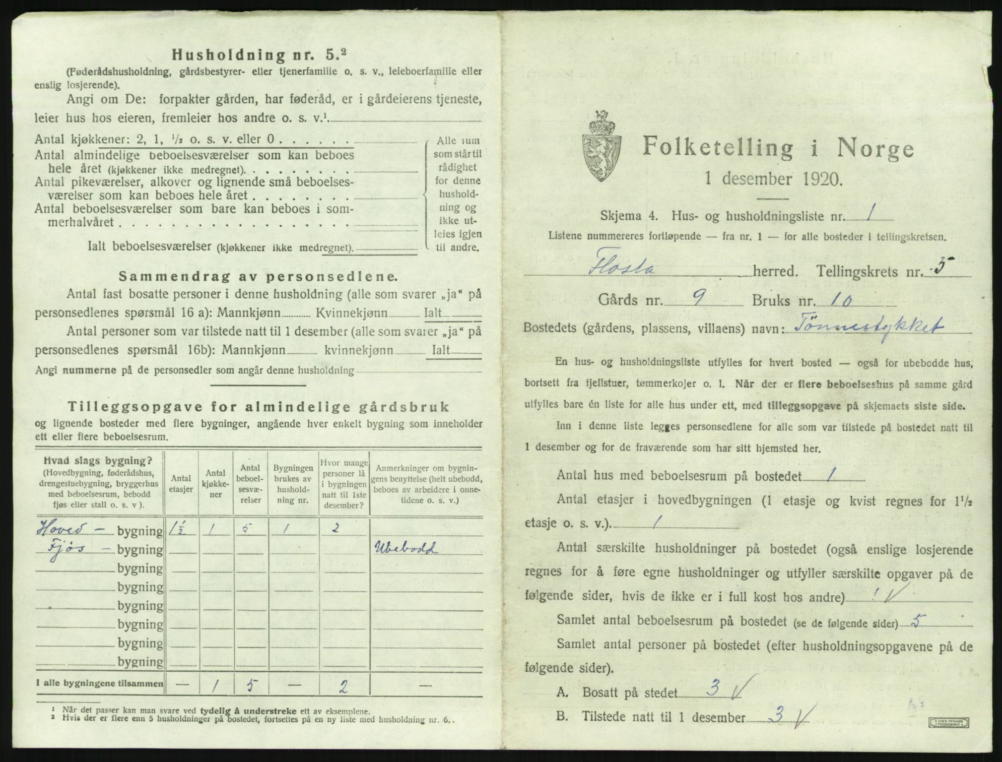 SAK, 1920 census for Flosta, 1920, p. 542