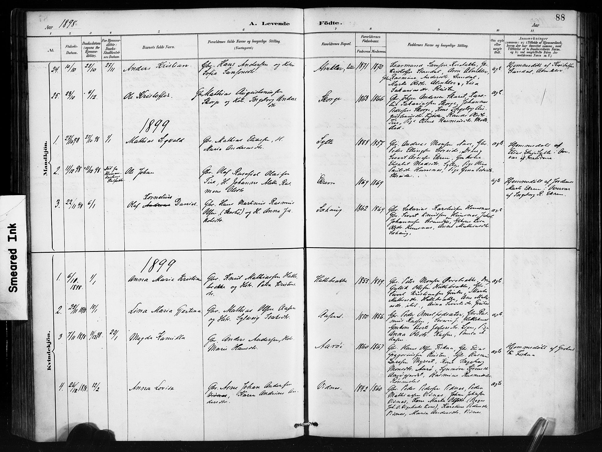 Ministerialprotokoller, klokkerbøker og fødselsregistre - Møre og Romsdal, AV/SAT-A-1454/501/L0008: Parish register (official) no. 501A08, 1885-1901, p. 88