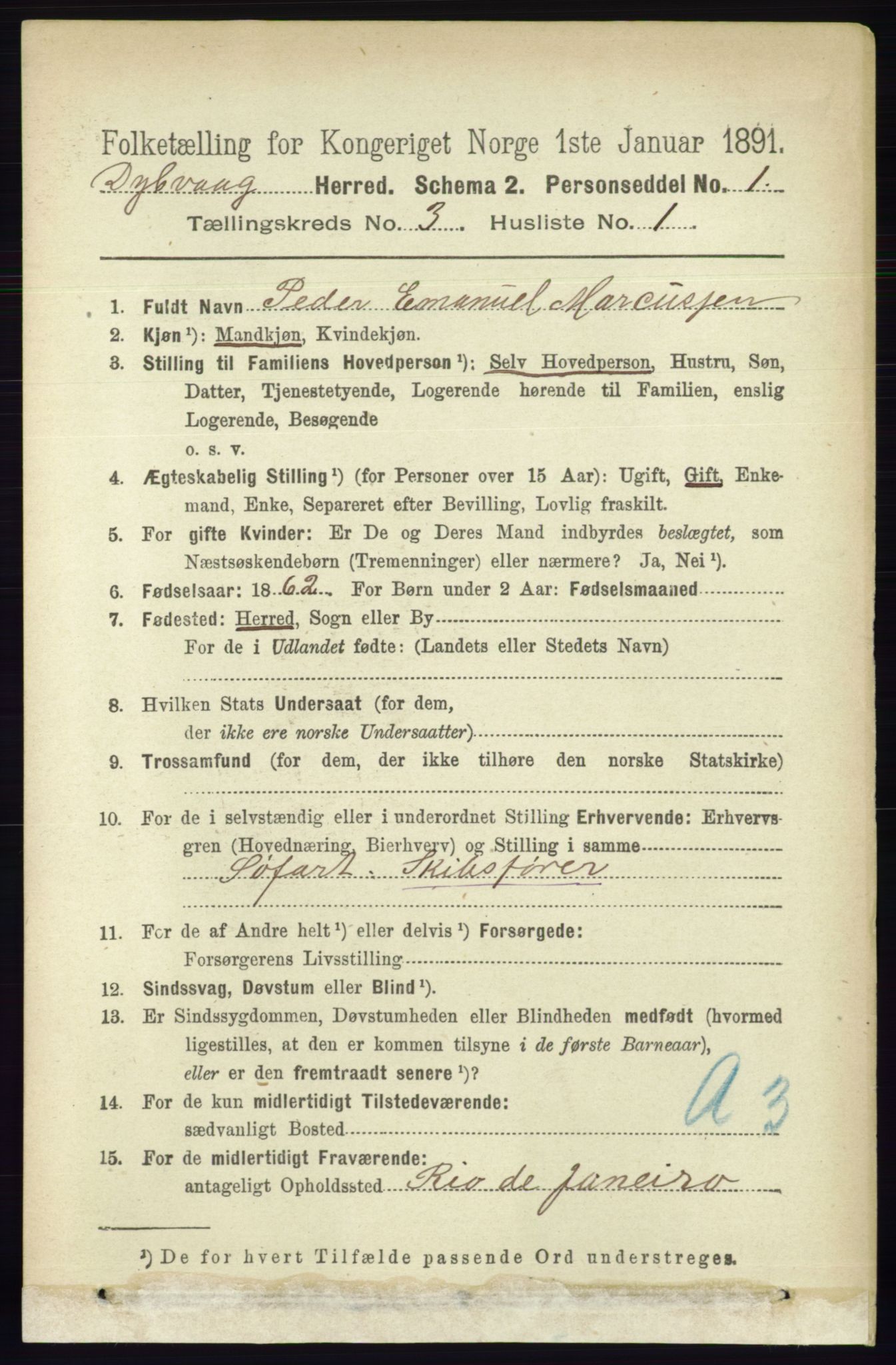 RA, 1891 census for 0915 Dypvåg, 1891, p. 791