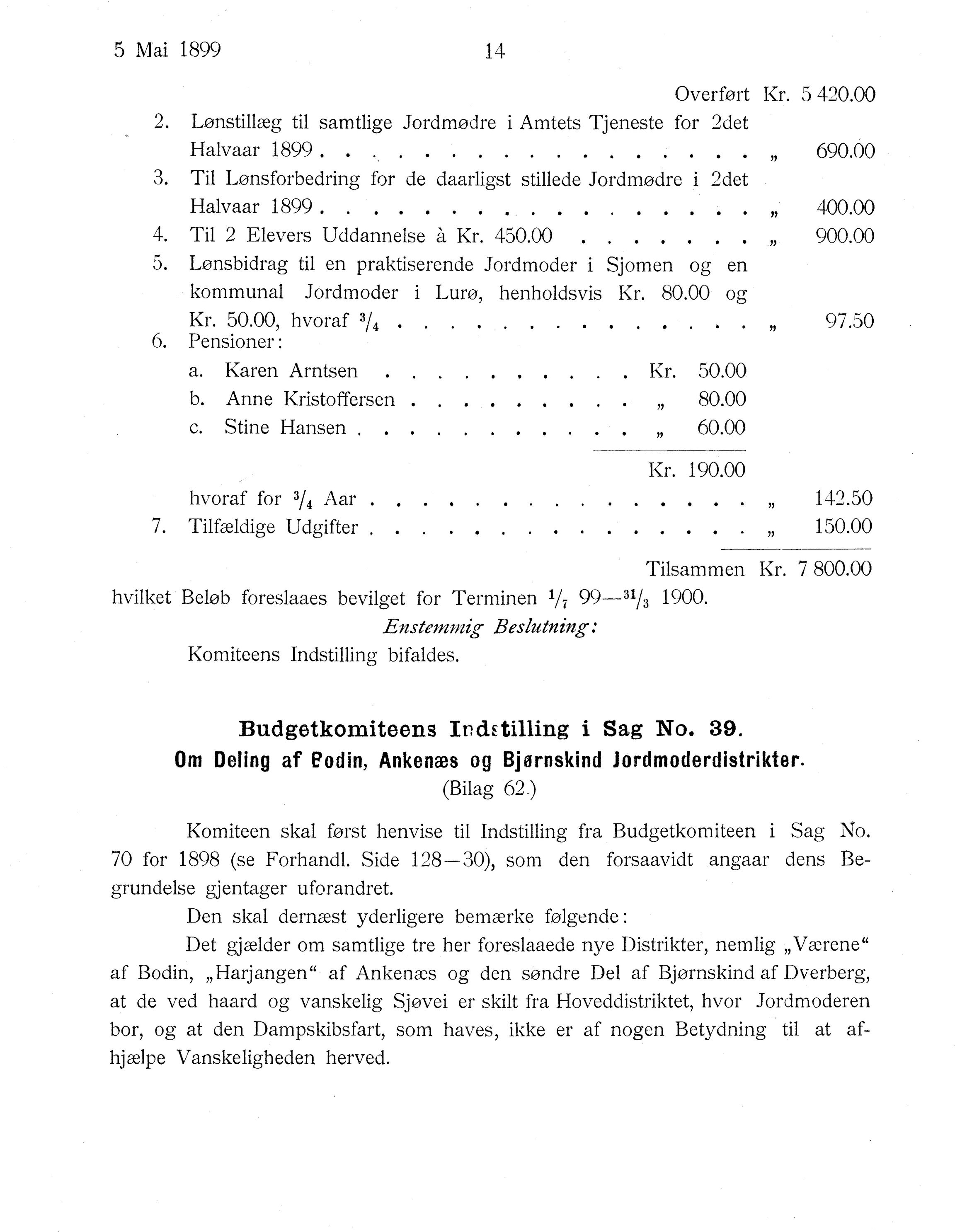 Nordland Fylkeskommune. Fylkestinget, AIN/NFK-17/176/A/Ac/L0022: Fylkestingsforhandlinger 1899, 1899