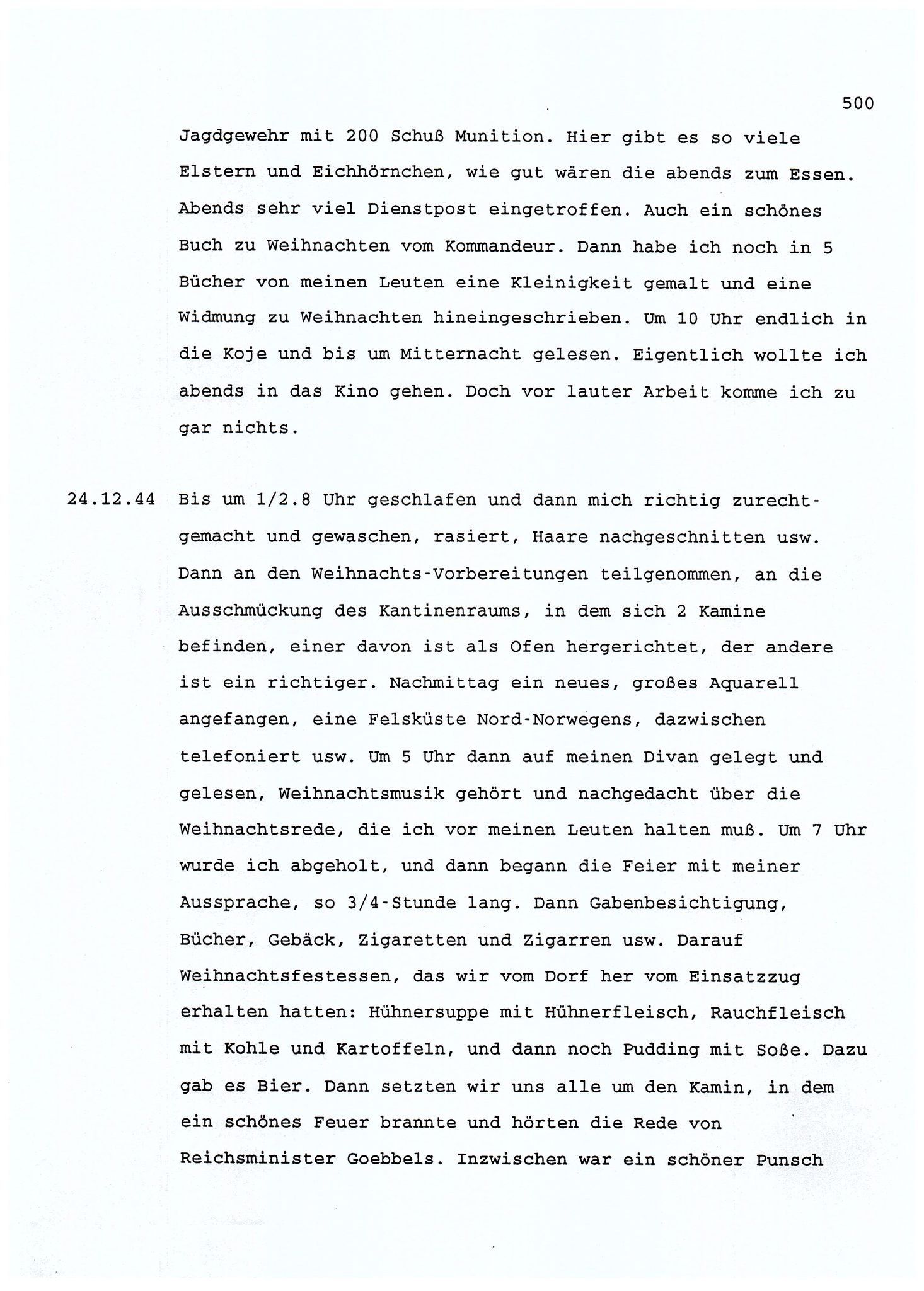 Dagbokopptegnelser av en tysk marineoffiser stasjonert i Norge , FMFB/A-1160/F/L0001: Dagbokopptegnelser av en tysk marineoffiser stasjonert i Norge, 1941-1944, p. 500