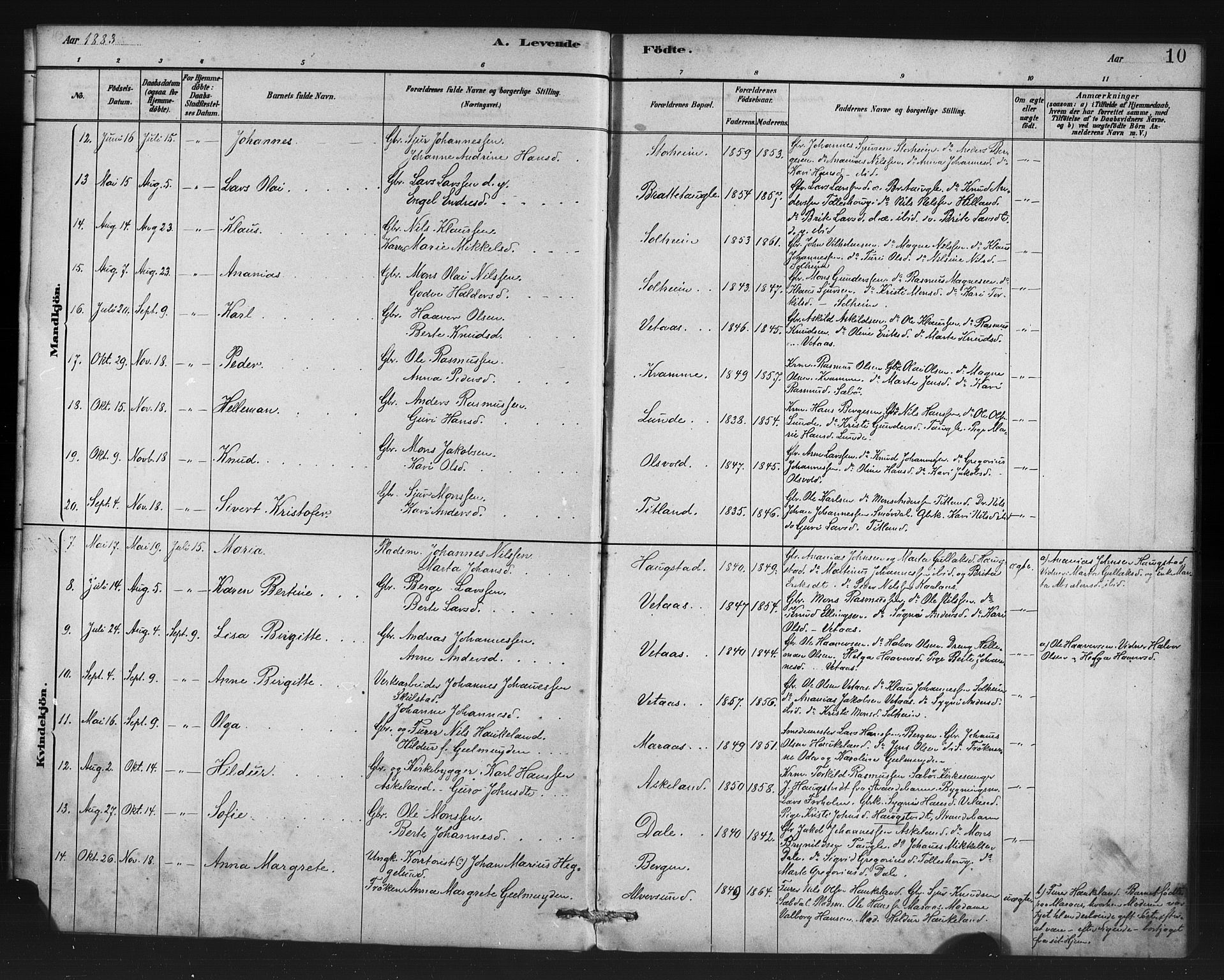 Manger sokneprestembete, AV/SAB-A-76801/H/Haa: Parish register (official) no. D 1, 1881-1892, p. 10