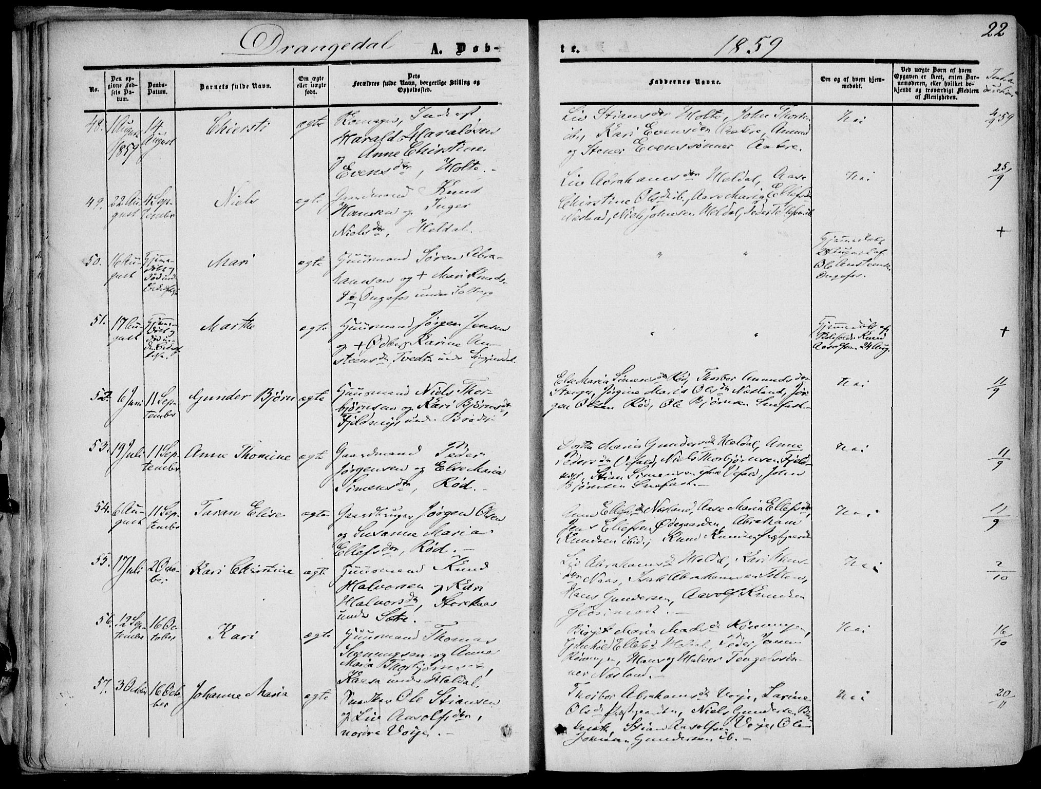 Drangedal kirkebøker, SAKO/A-258/F/Fa/L0008: Parish register (official) no. 8, 1857-1871, p. 22