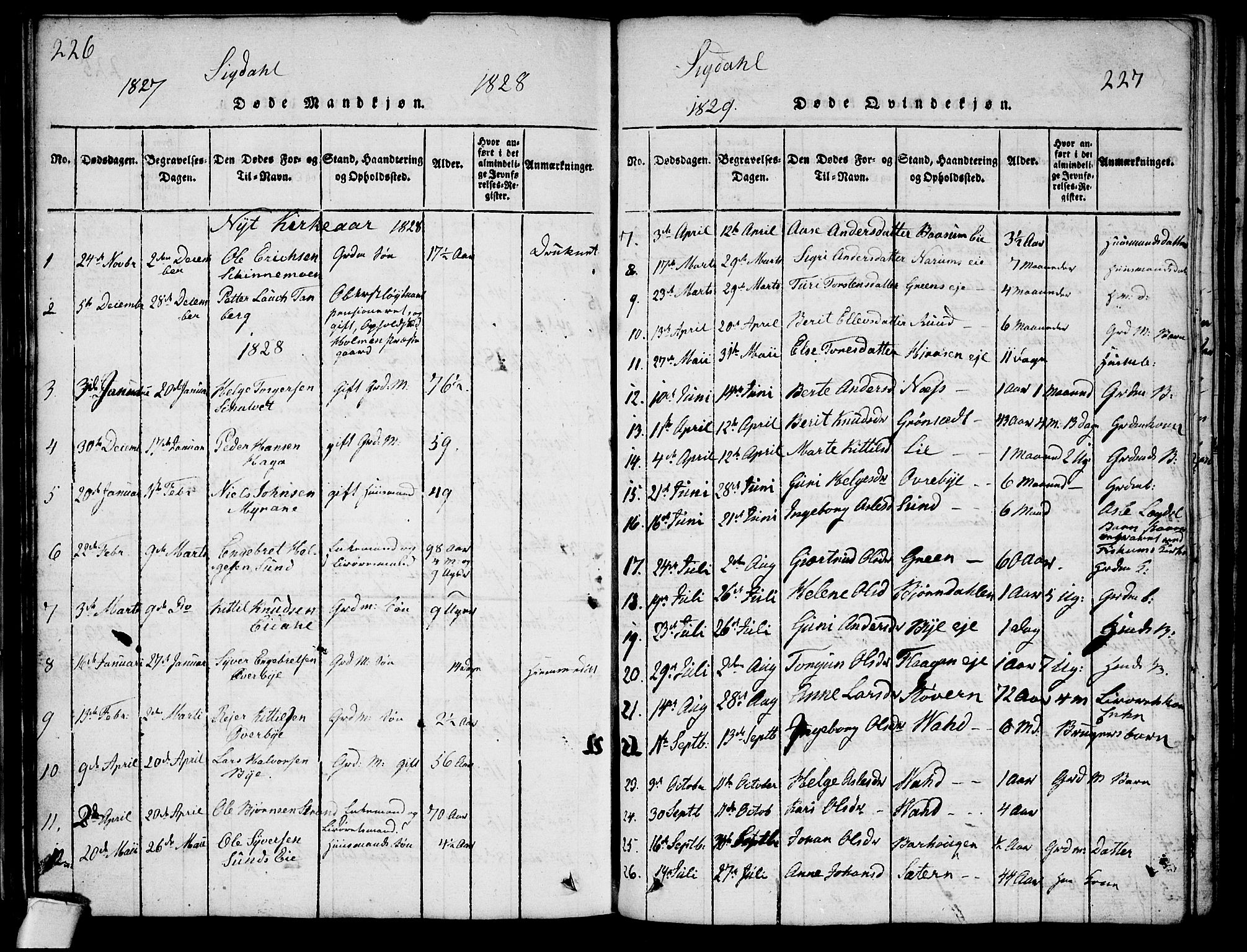 Sigdal kirkebøker, SAKO/A-245/G/Ga/L0001: Parish register (copy) no. I 1 /1, 1816-1835, p. 226-227
