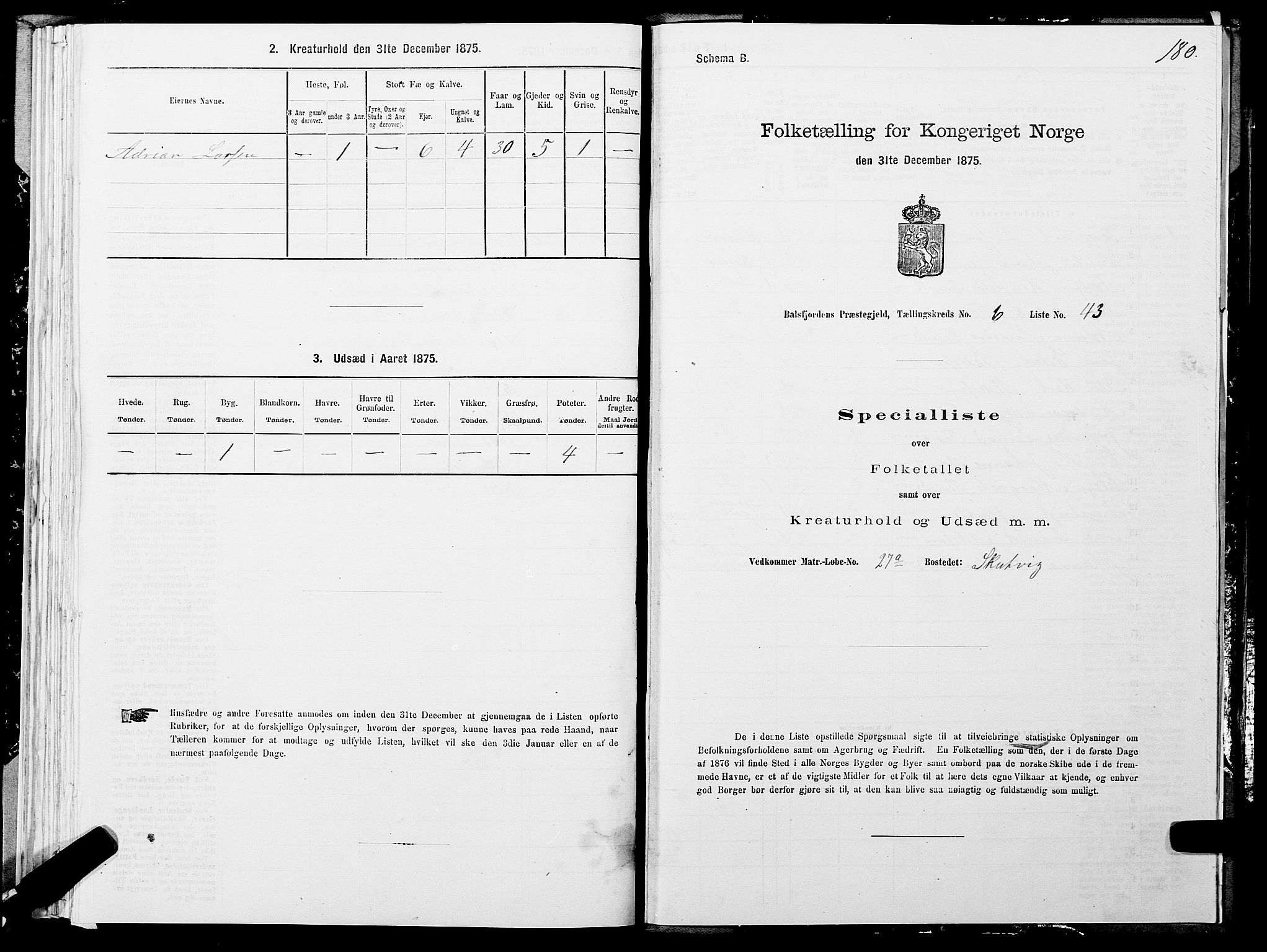 SATØ, 1875 census for 1933P Balsfjord, 1875, p. 3180