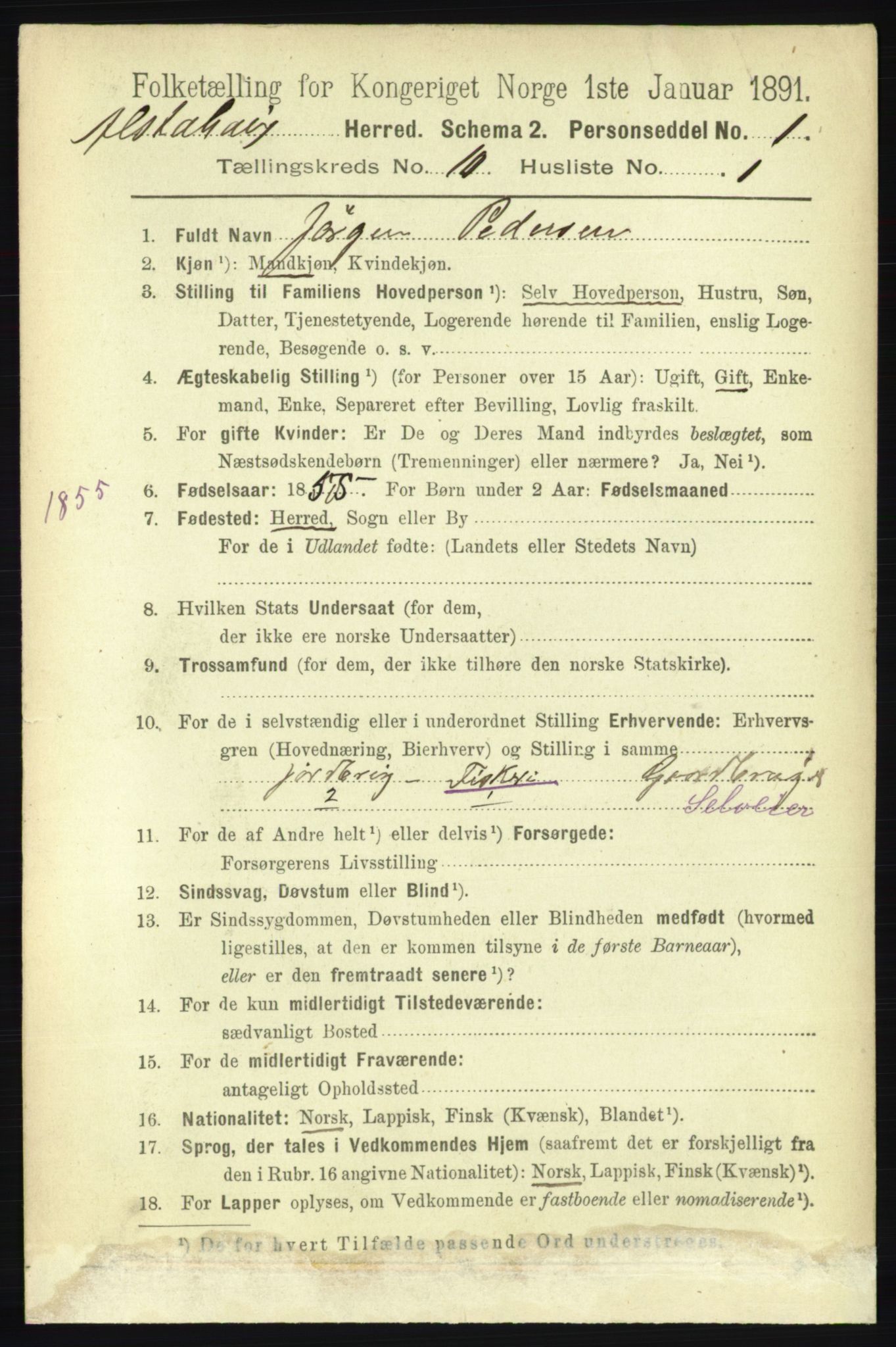 RA, 1891 census for 1820 Alstahaug, 1891, p. 3507