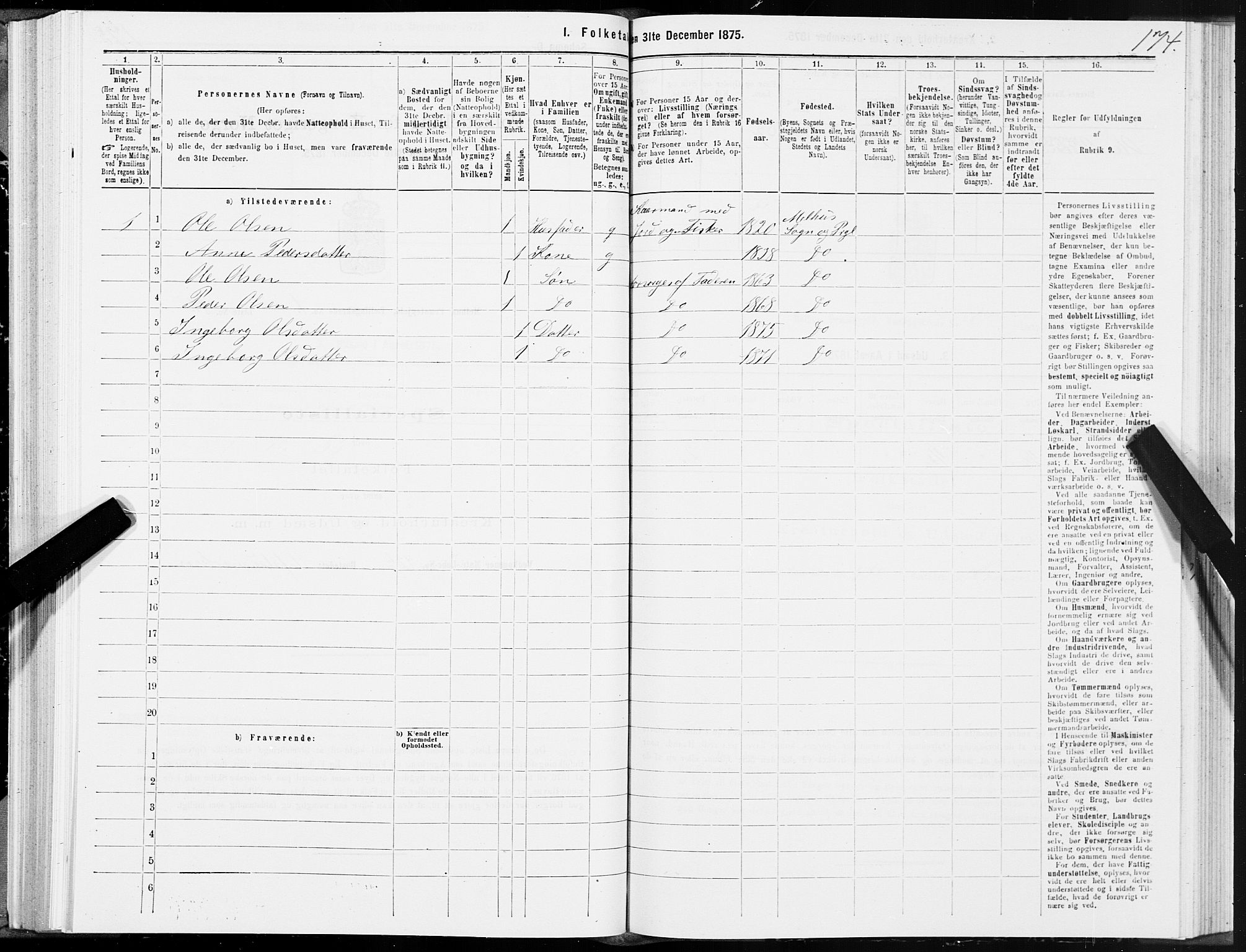 SAT, 1875 census for 1653P Melhus, 1875, p. 1174