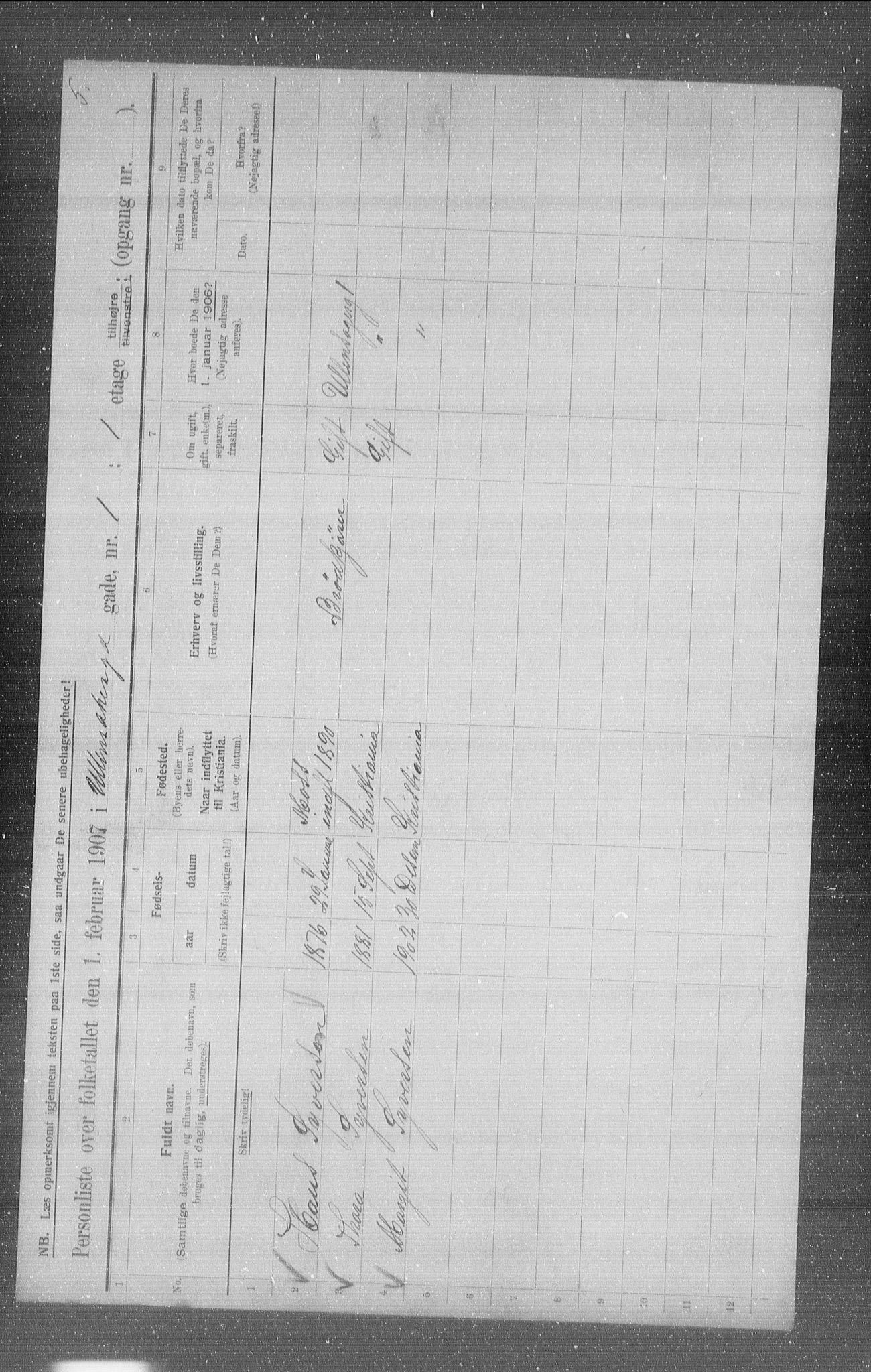 OBA, Municipal Census 1907 for Kristiania, 1907, p. 60345