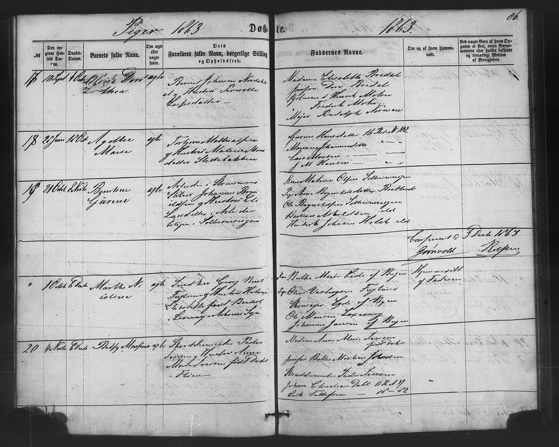 St. Jørgens hospital og Årstad sokneprestembete, AV/SAB-A-99934: Parish register (copy) no. A 3, 1863-1872, p. 86