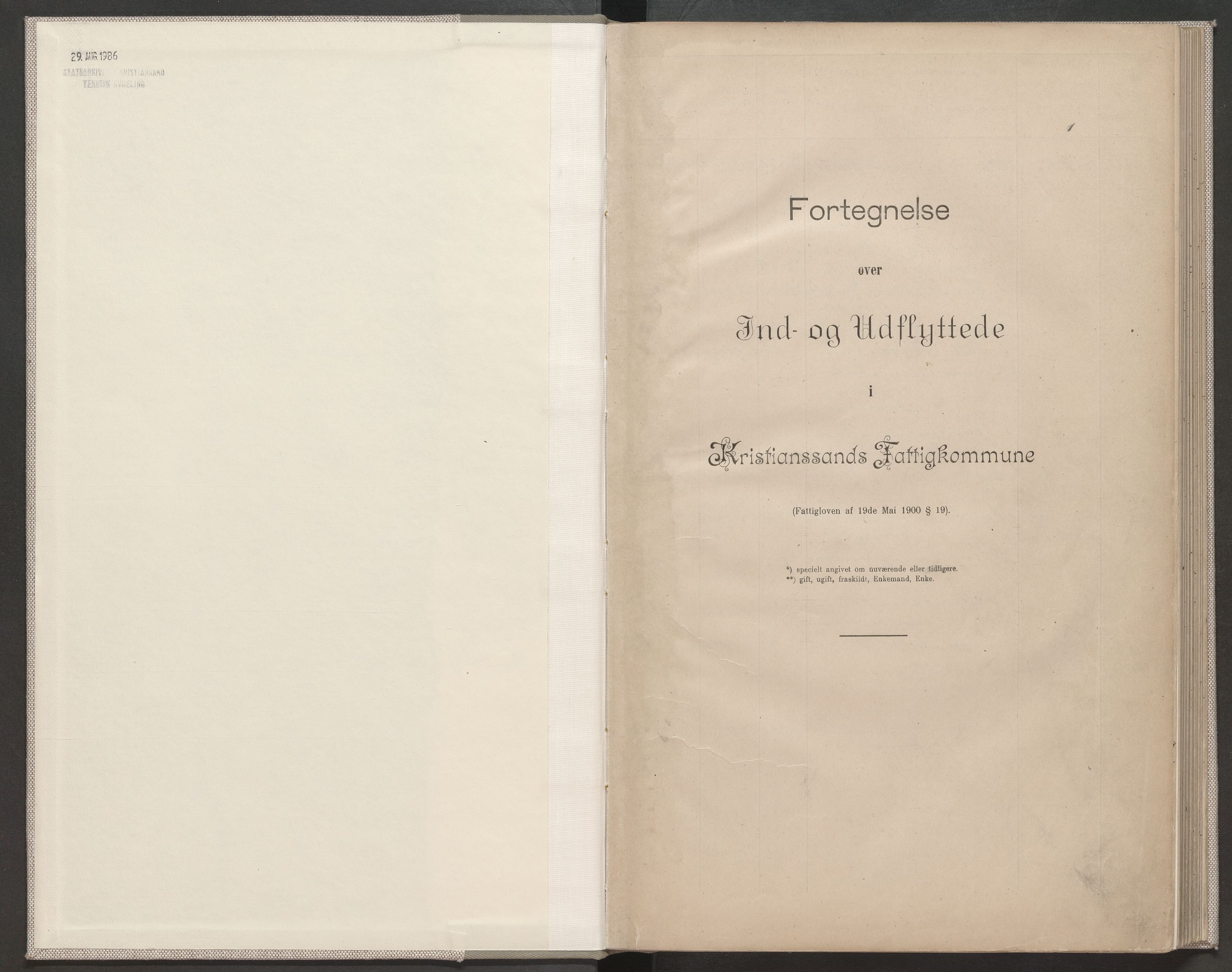 Kristiansand folkeregister, AV/SAK-1341-0030/F/Fb/L0001/0001: Inn- og utflytting / Inn- og utflyttingsprotokoll, 1901-1906