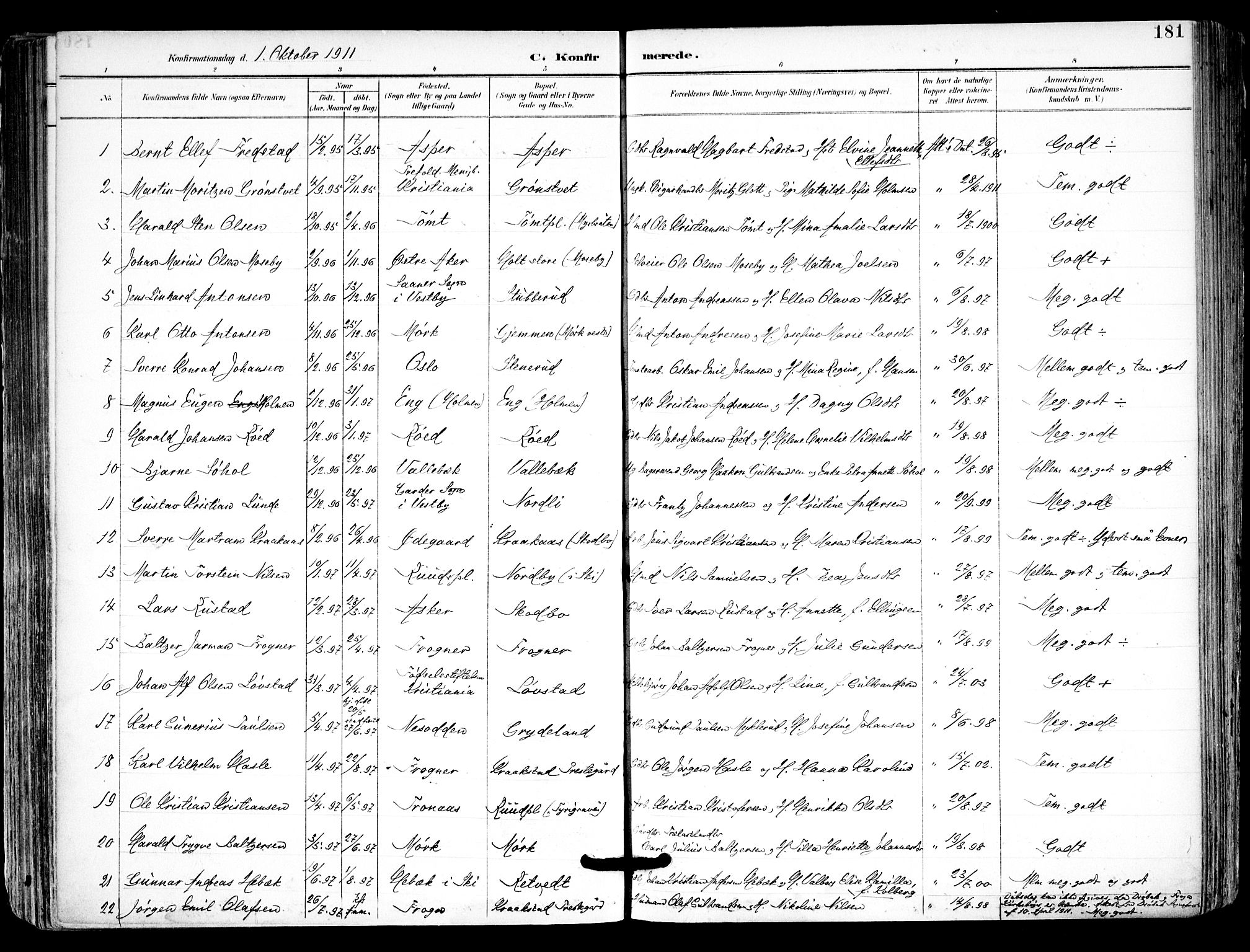 Kråkstad prestekontor Kirkebøker, SAO/A-10125a/F/Fa/L0010: Parish register (official) no. I 10, 1893-1931, p. 181