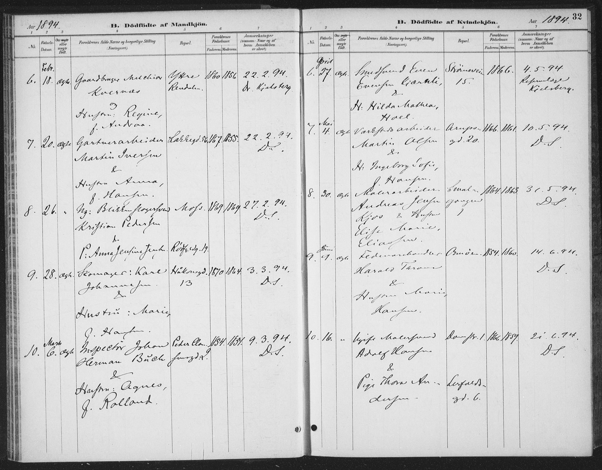Rikshospitalet prestekontor Kirkebøker, SAO/A-10309b/F/L0010: Parish register (official) no. 10, 1888-1912, p. 32