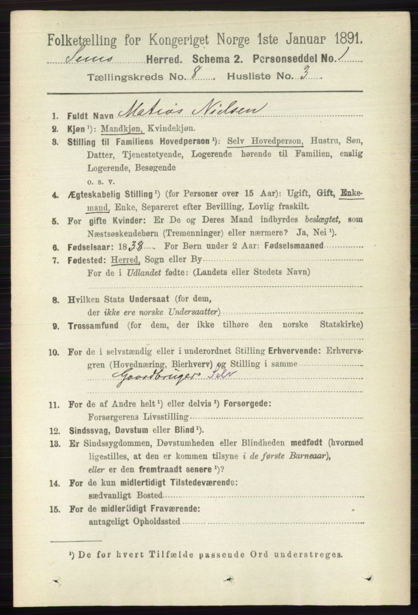 RA, 1891 census for 0721 Sem, 1891, p. 3827