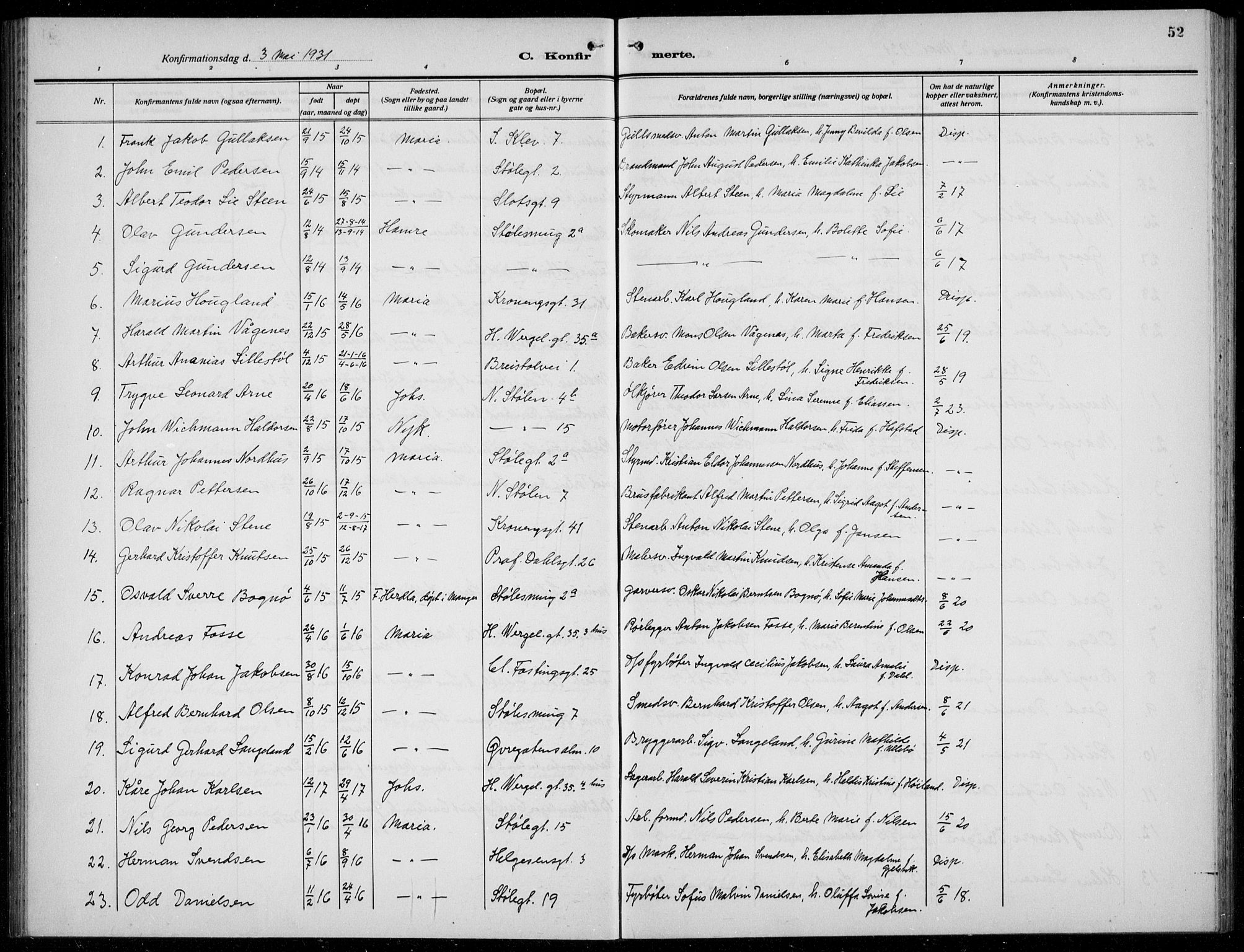 Mariakirken Sokneprestembete, AV/SAB-A-76901/H/Hab/L0010: Parish register (copy) no. A 10, 1920-1937, p. 52