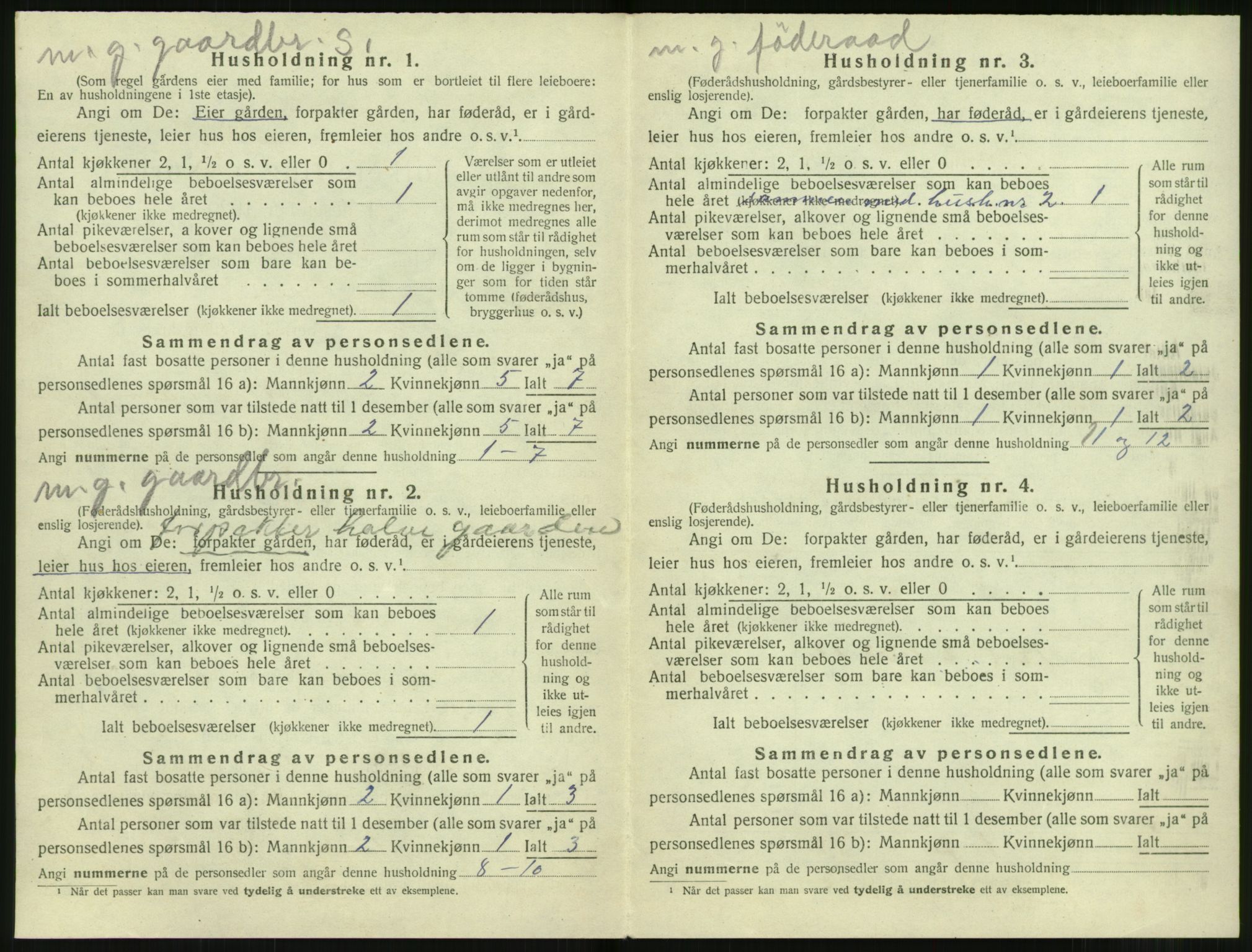 SAT, 1920 census for Sunnylven, 1920, p. 433