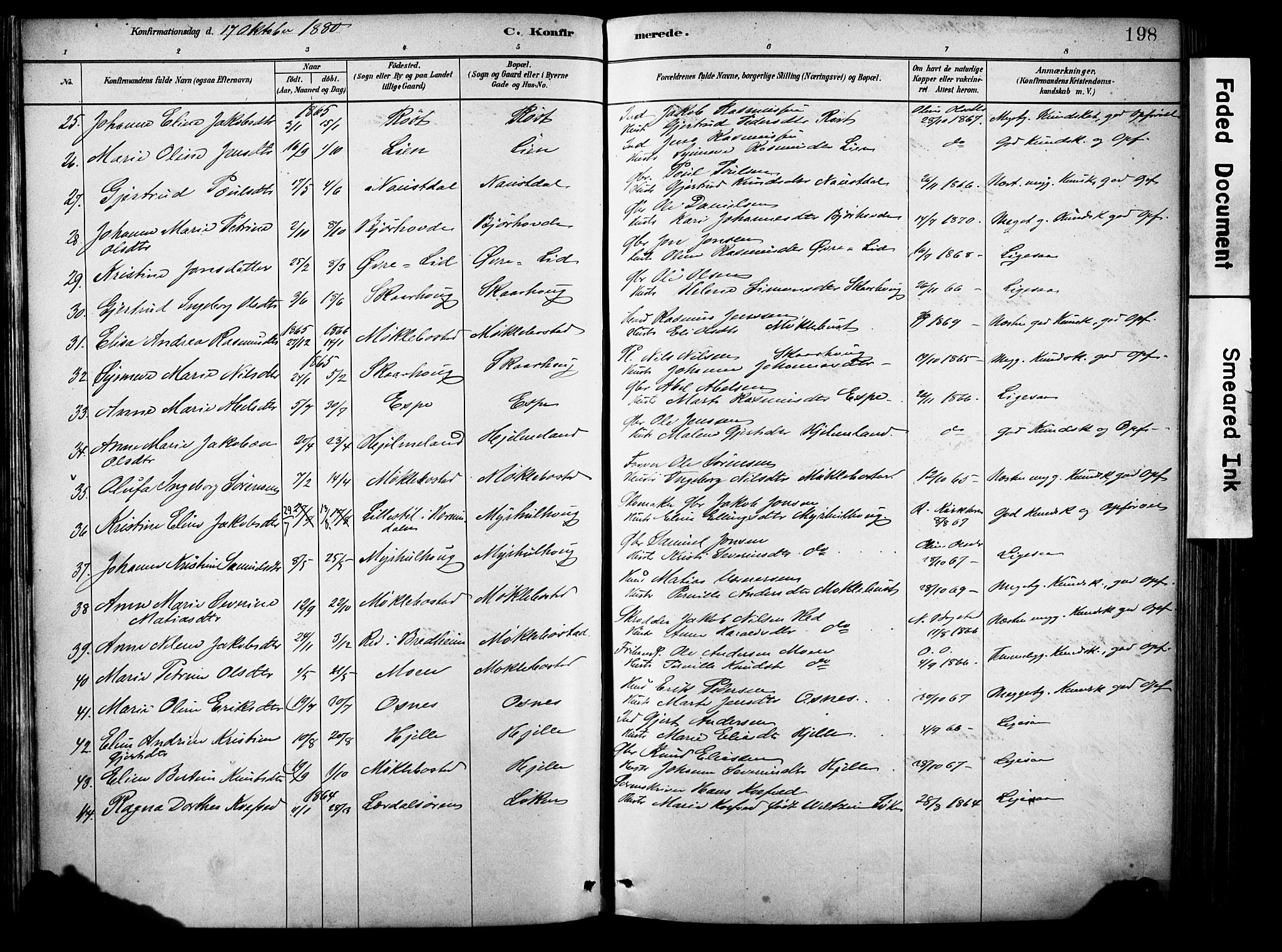 Eid sokneprestembete, AV/SAB-A-82301/H/Haa/Haab/L0001: Parish register (official) no. B 1, 1879-1906, p. 198