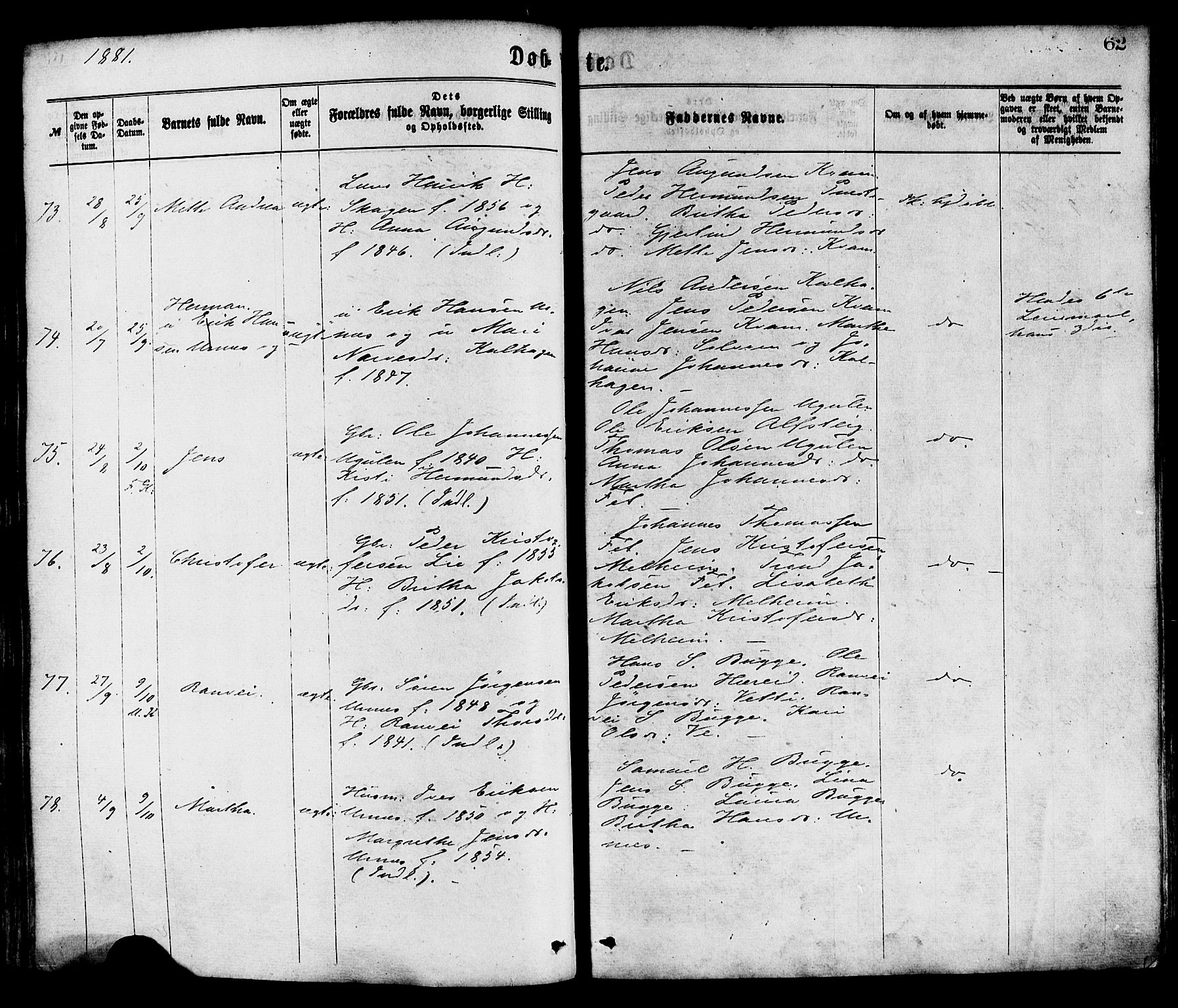 Hafslo sokneprestembete, AV/SAB-A-80301/H/Haa/Haaa/L0011: Parish register (official) no. A 11, 1873-1886, p. 62