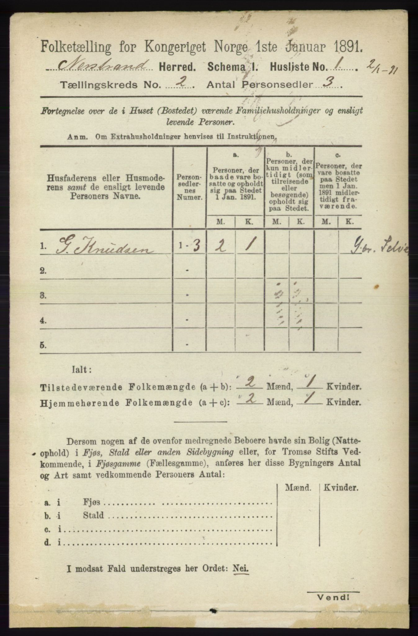 RA, 1891 census for 1139 Nedstrand, 1891, p. 205