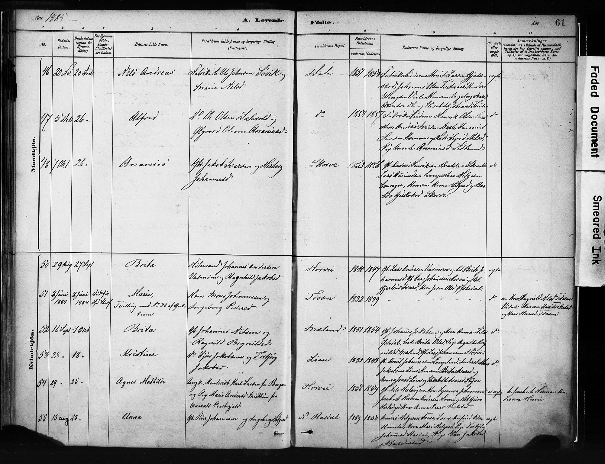 Evanger sokneprestembete, AV/SAB-A-99924: Parish register (official) no. A 1, 1877-1899, p. 61