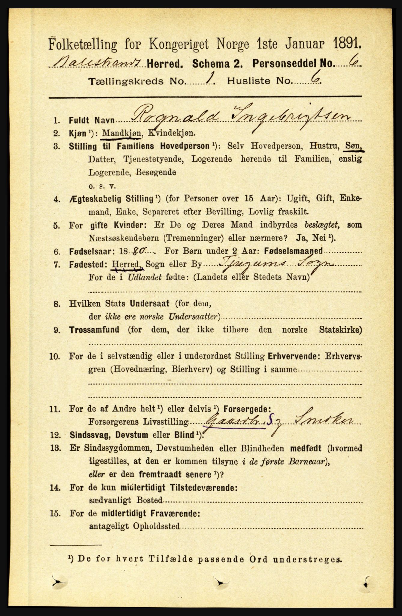 RA, 1891 census for 1418 Balestrand, 1891, p. 97