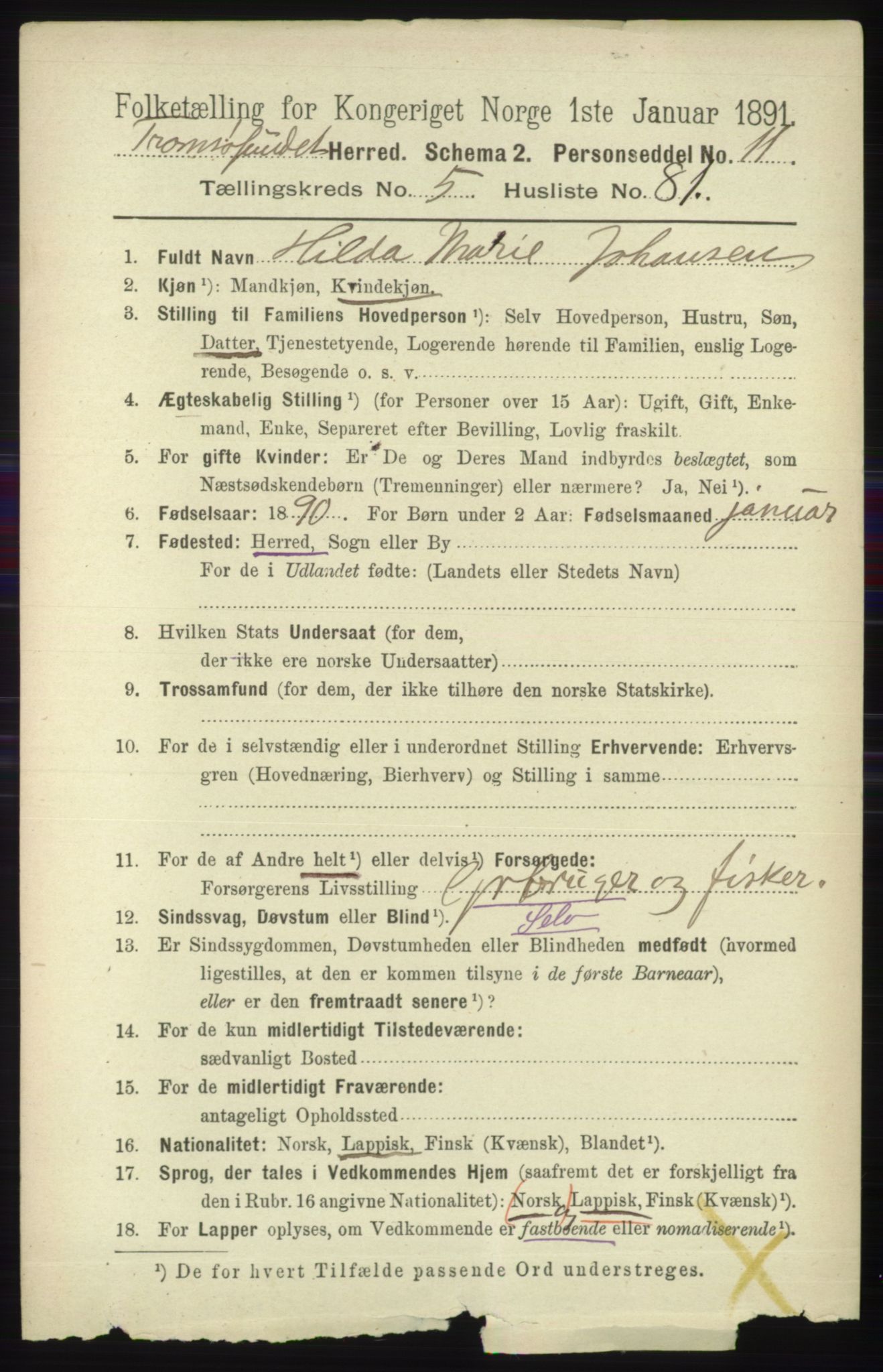 RA, 1891 census for 1934 Tromsøysund, 1891, p. 2914